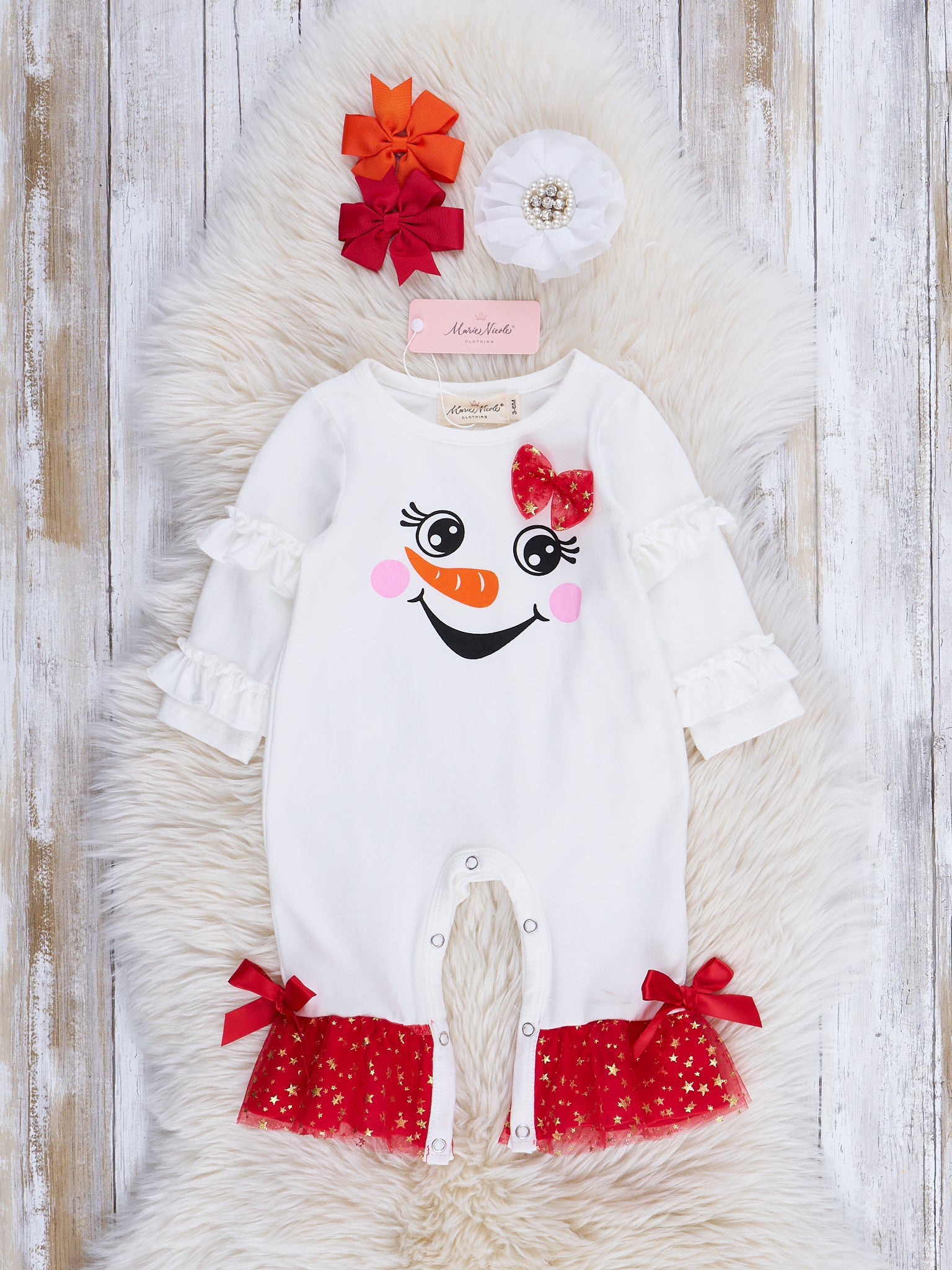Red & White Snow Girl Sparkle Tulle Romper - Marie Nicole Clothing