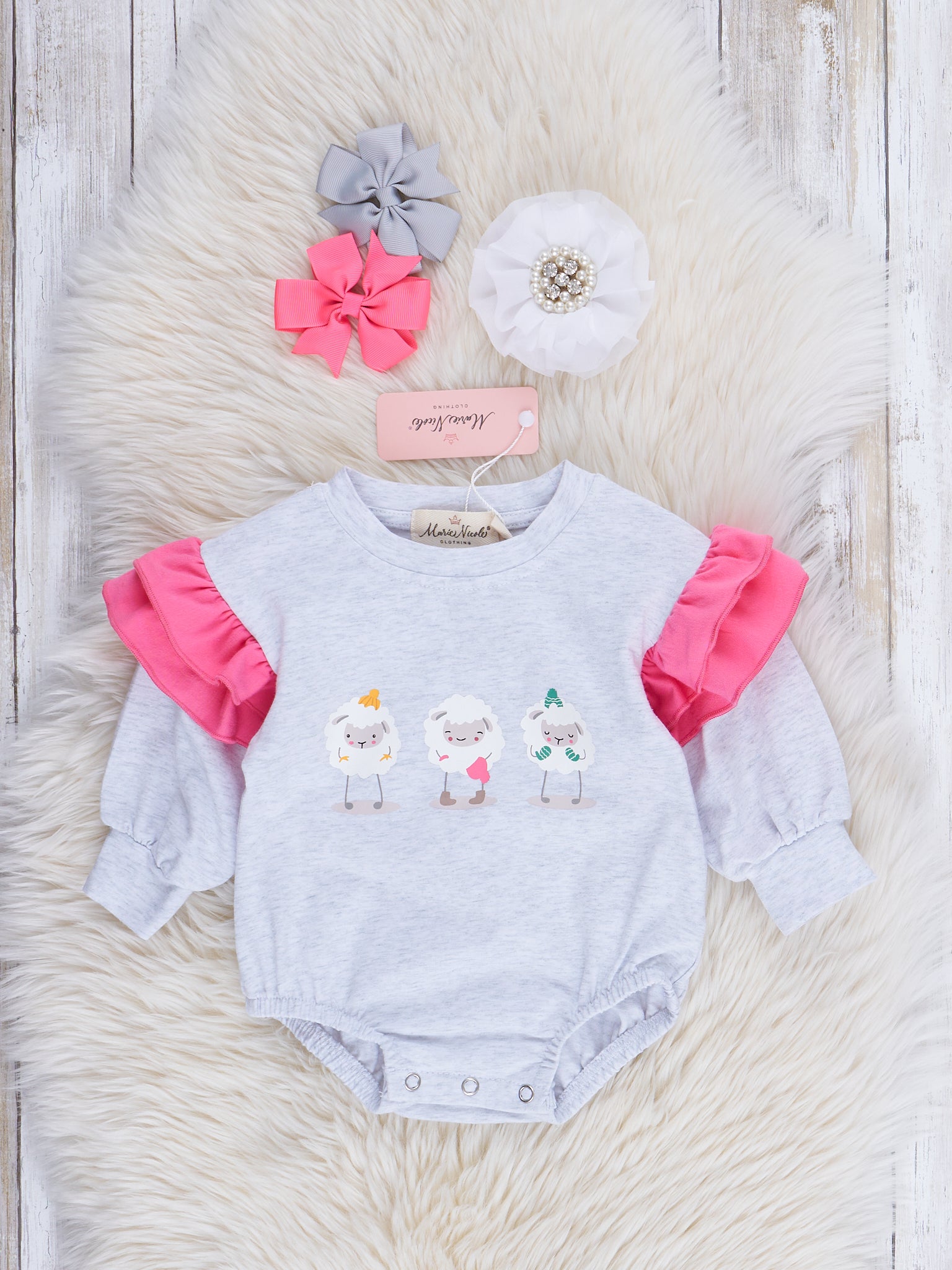 Magenta Ruffles Christmas Sheep Bubble Romper - Marie Nicole Clothing