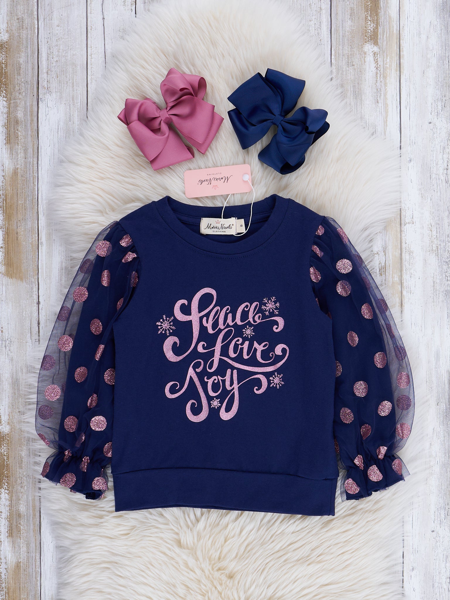 Purple Dots Peace, Love, & Joy Shirt - Marie Nicole Clothing