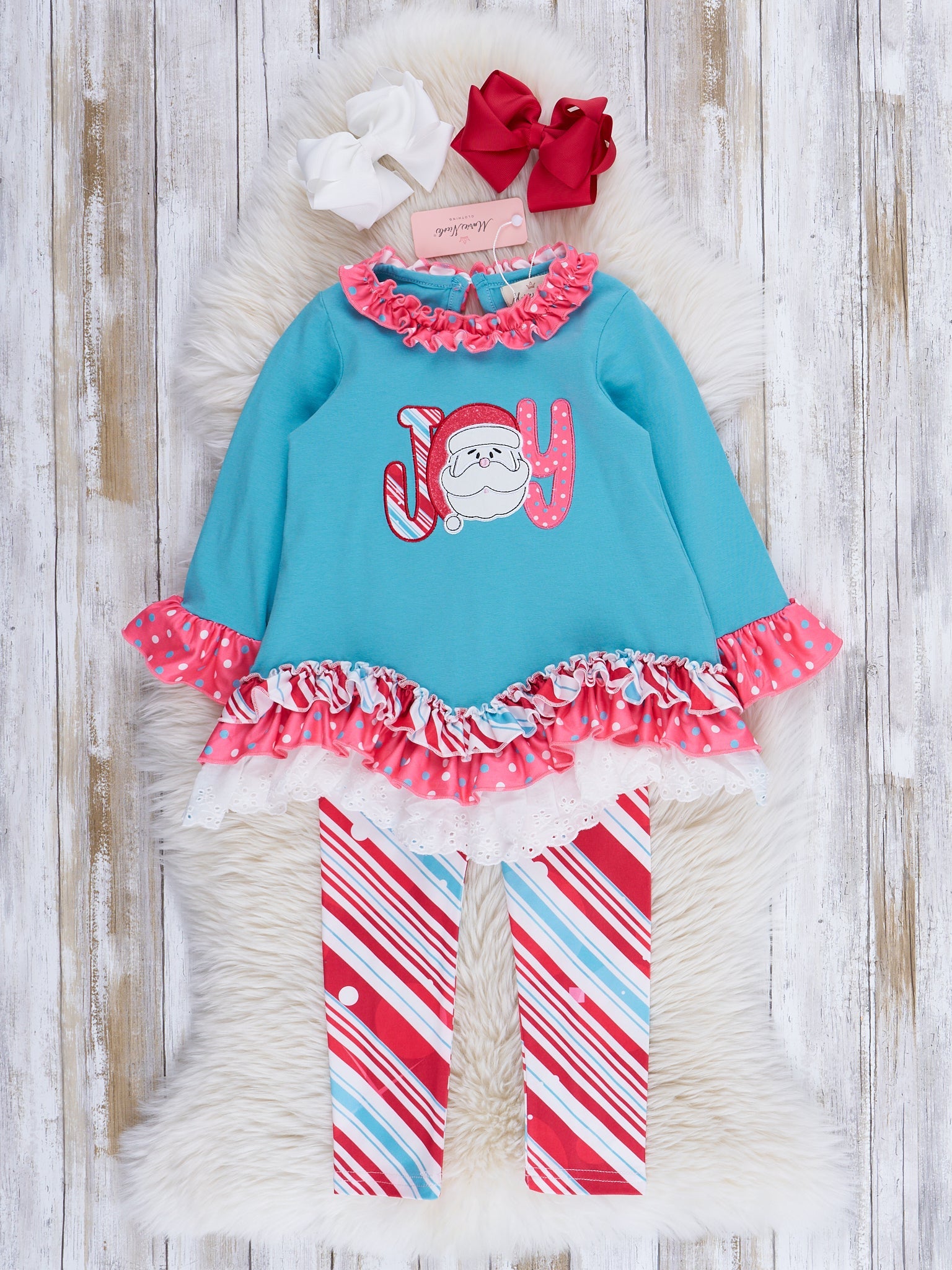 Candy Stripe Joy Ruffle Outfit - Marie Nicole Clothing