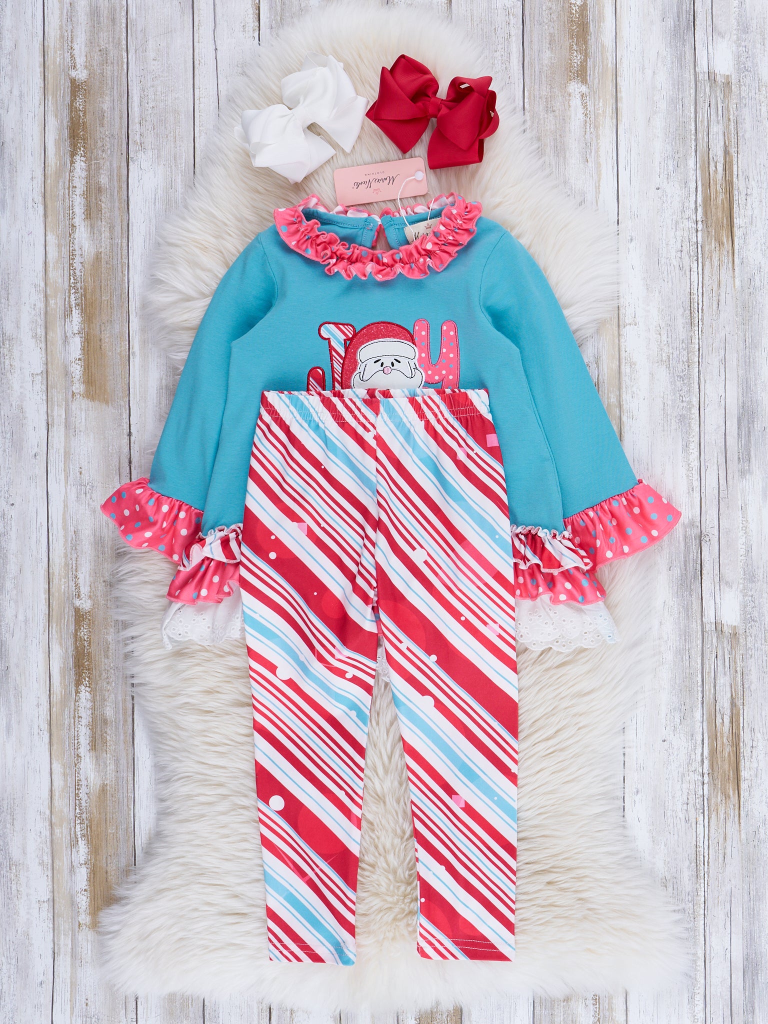 Candy Stripe Joy Ruffle Outfit - Marie Nicole Clothing