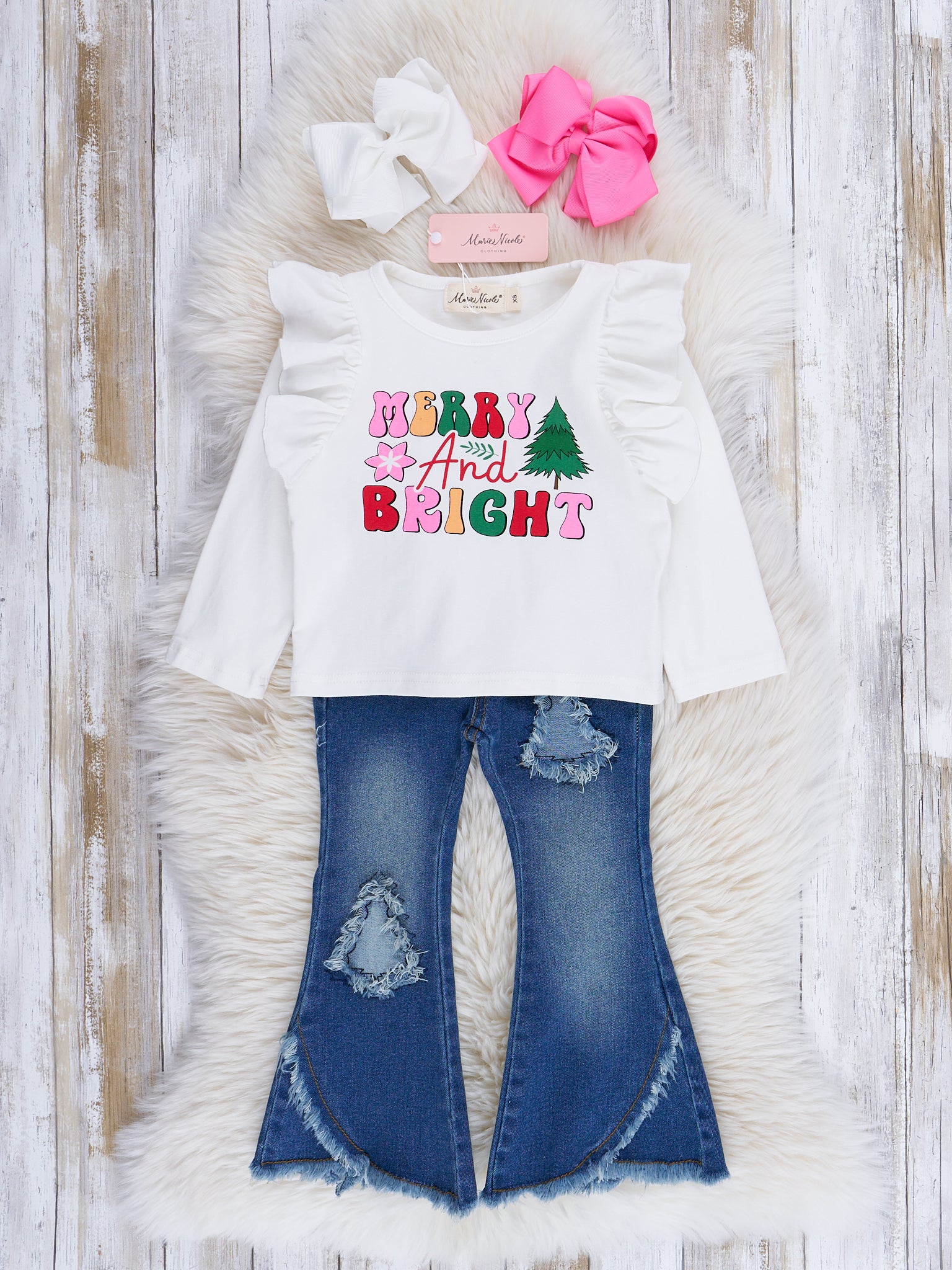 Merry & Bright Ruffle Outfit w/ Denim - Marie Nicole Clothing