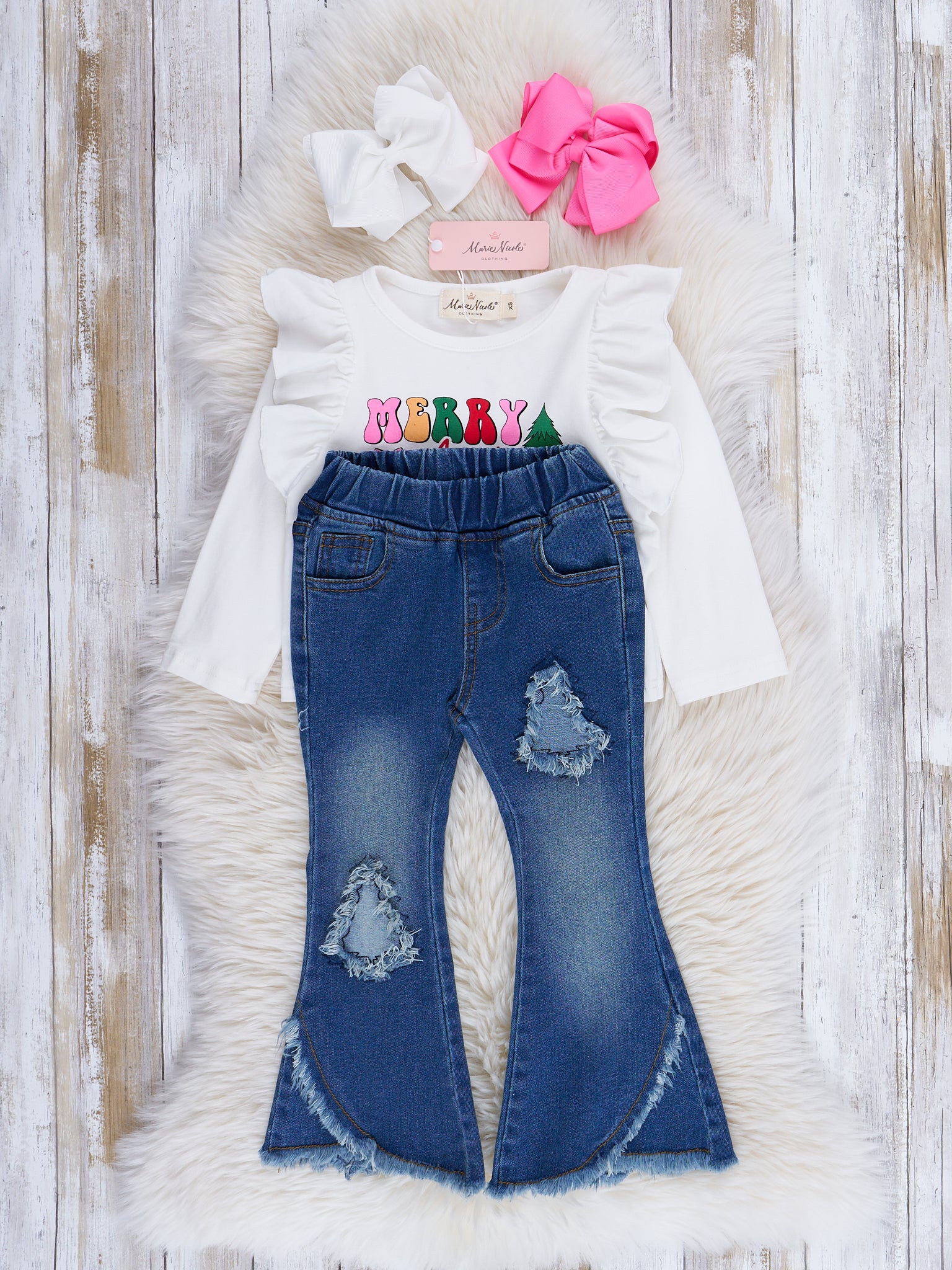 Merry & Bright Ruffle Outfit w/ Denim - Marie Nicole Clothing