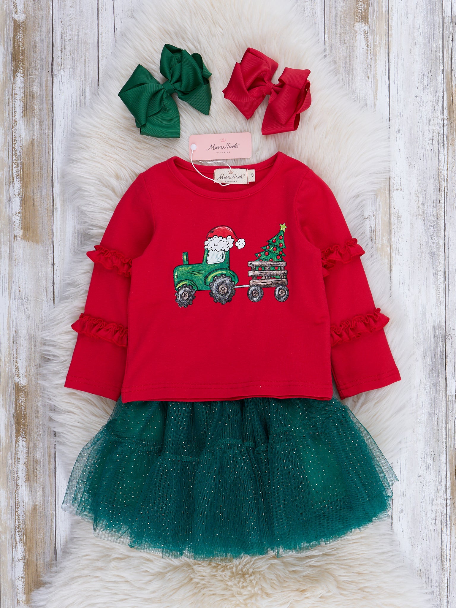 Christmas Tree Tractor Outfit w/ Tulle Skirt - Marie Nicole Clothing