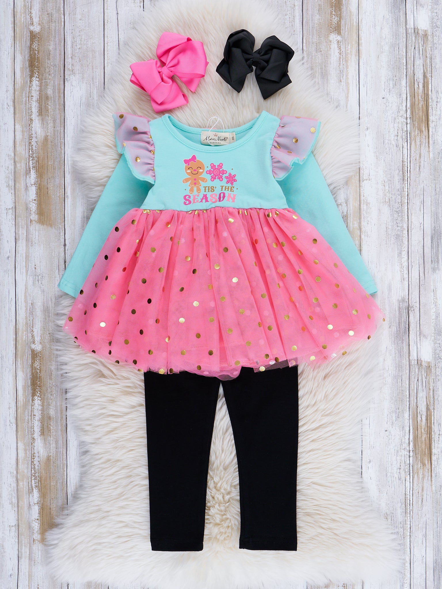 Teal & Pink 'Tis the Season Tulle Outfit - Marie Nicole Clothing