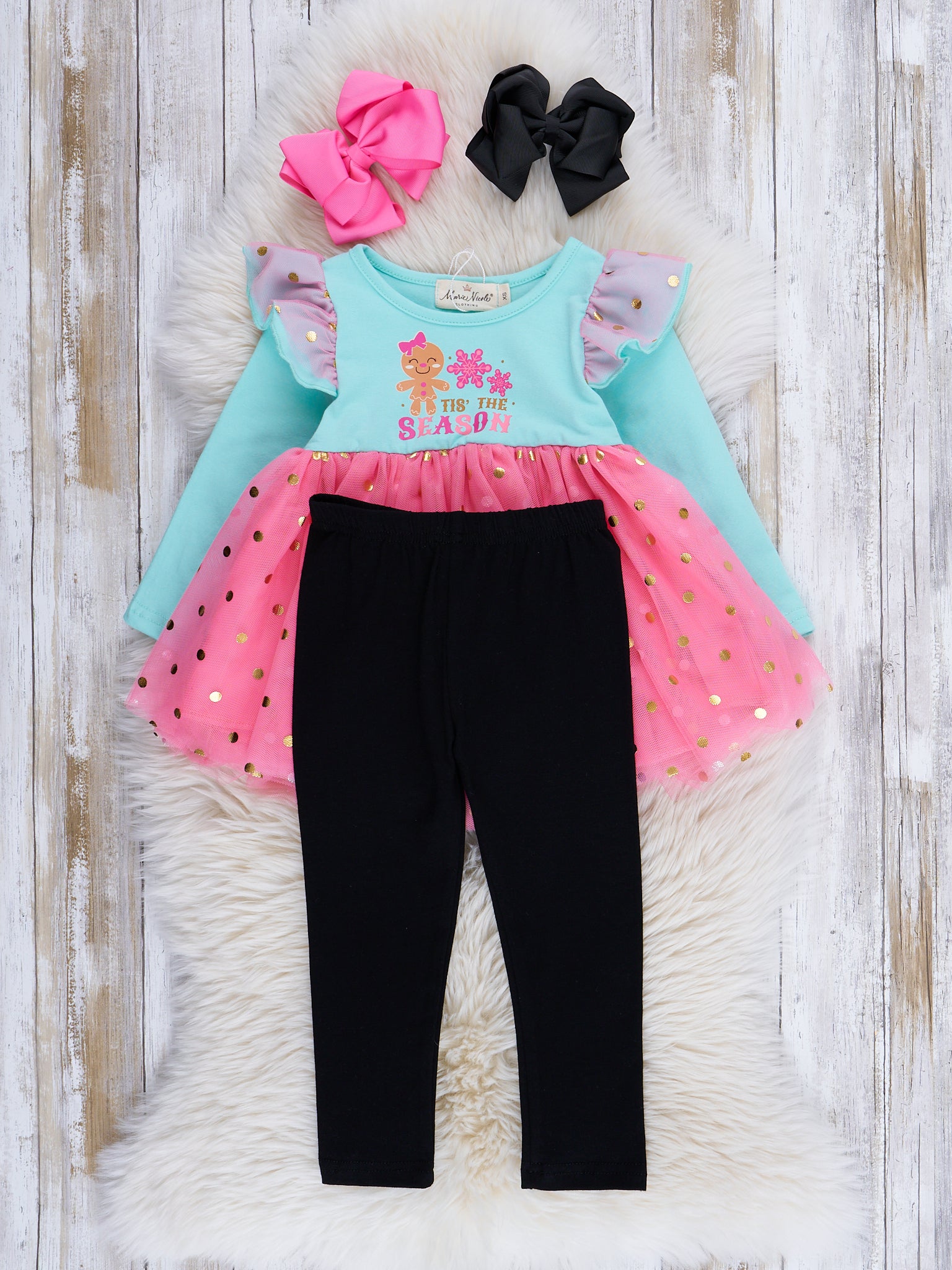 Teal & Pink 'Tis the Season Tulle Outfit - Marie Nicole Clothing