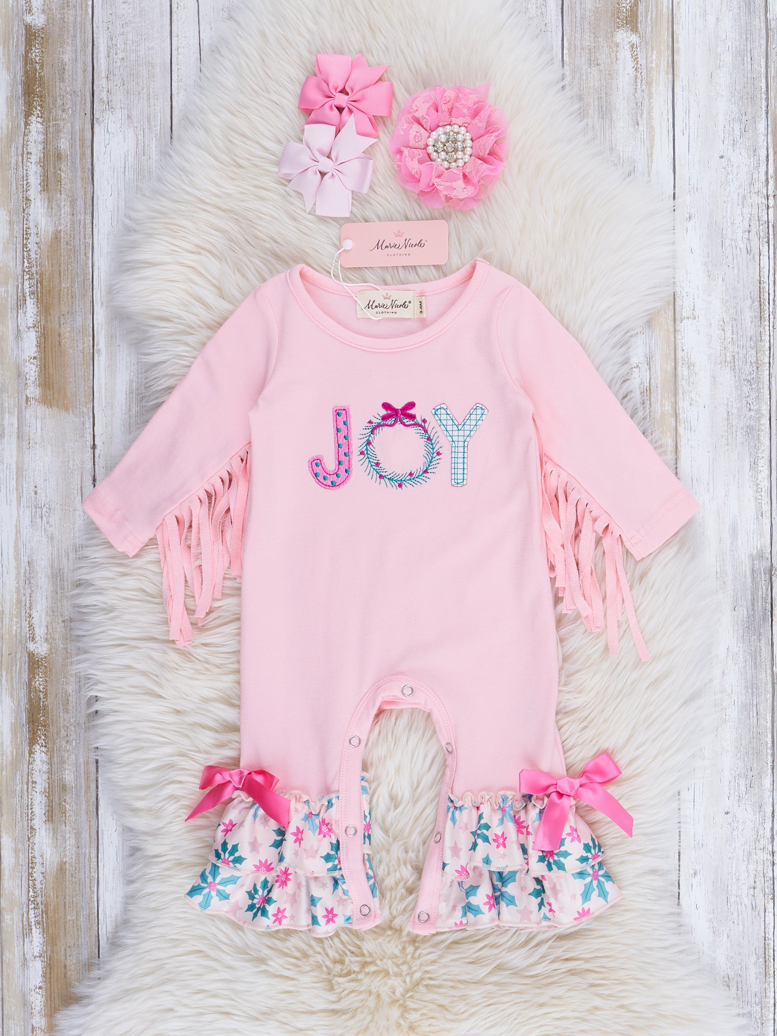 Light Pink "Joy" Fringe Ruffle Romper - Marie Nicole Clothing