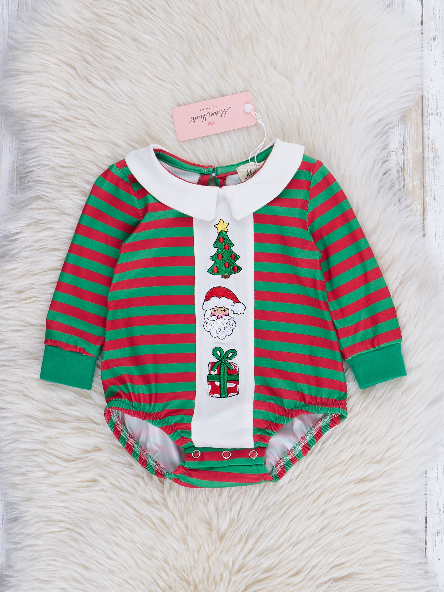 Red & Green Embroidered Christmas Romper - Marie Nicole Clothing