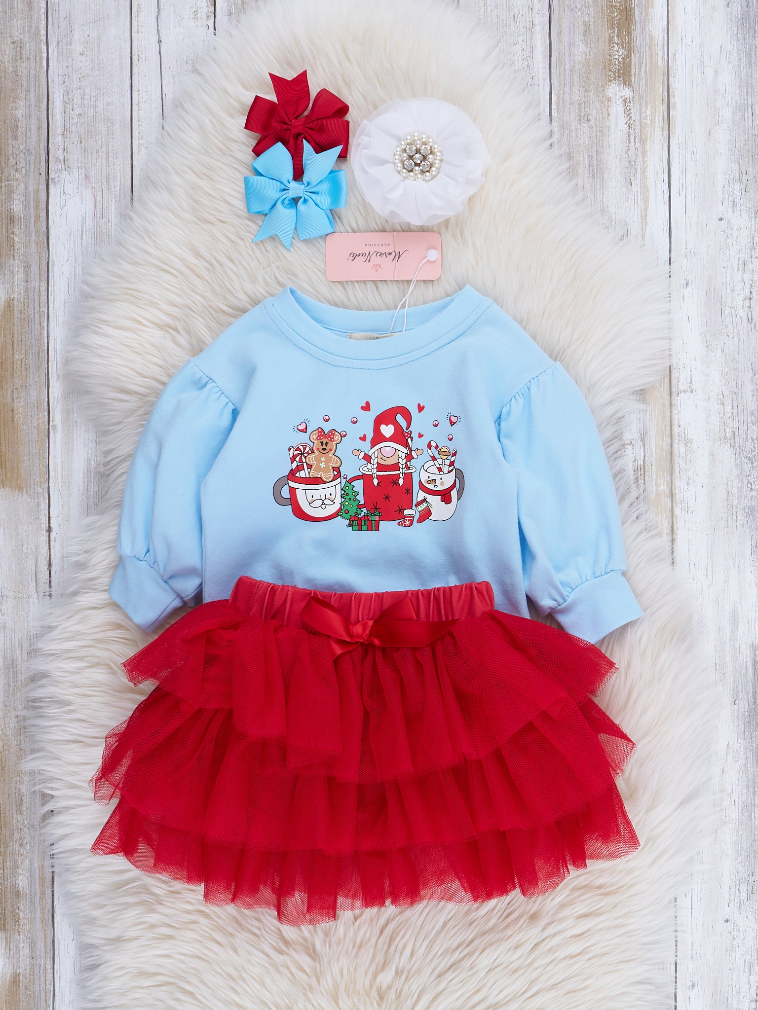 Holiday Time Romper Outfit w/ Tulle Skirt - Marie Nicole Clothing