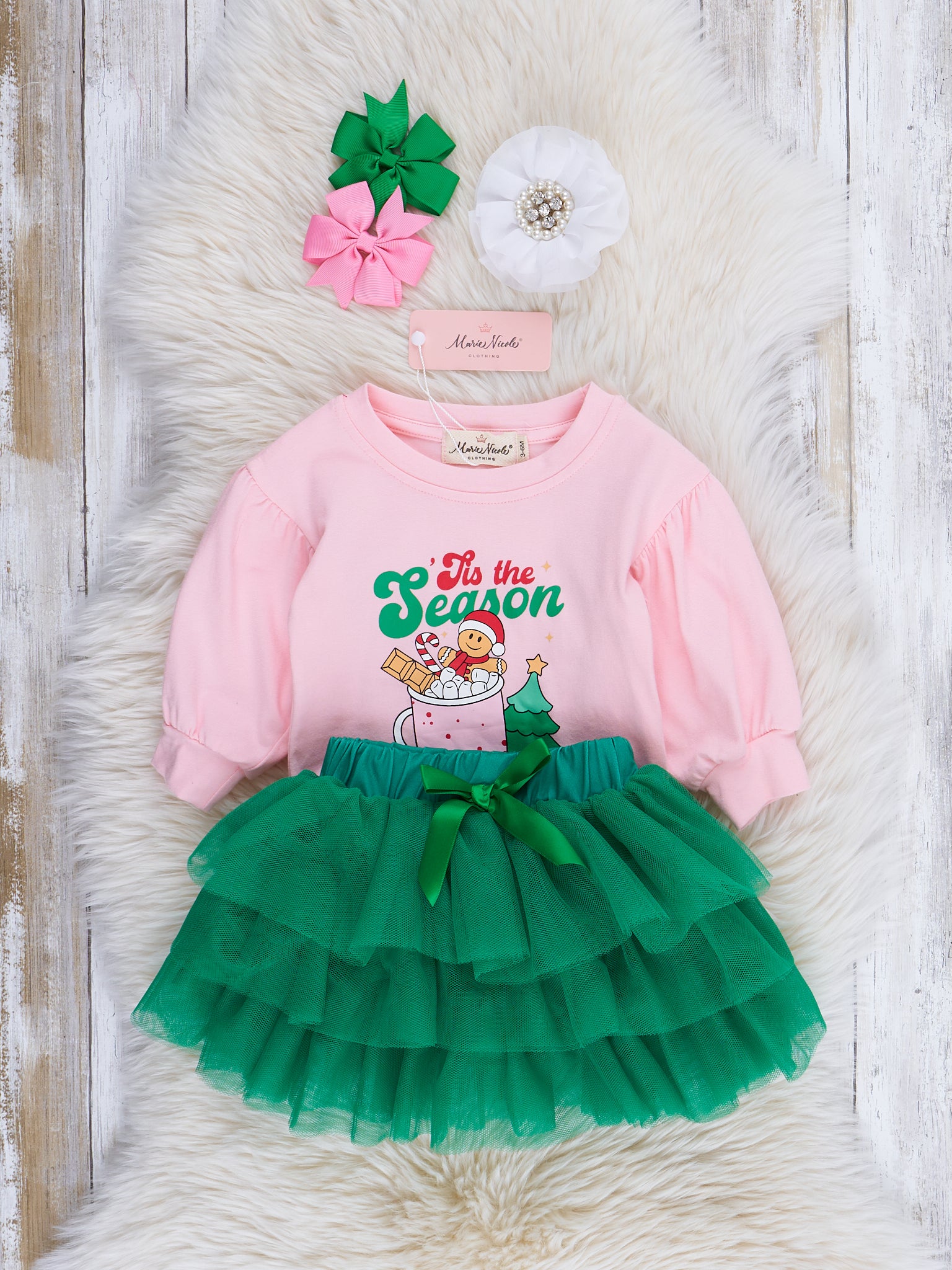 Holiday Time Romper Outfit w/ Tulle Skirt - Marie Nicole Clothing