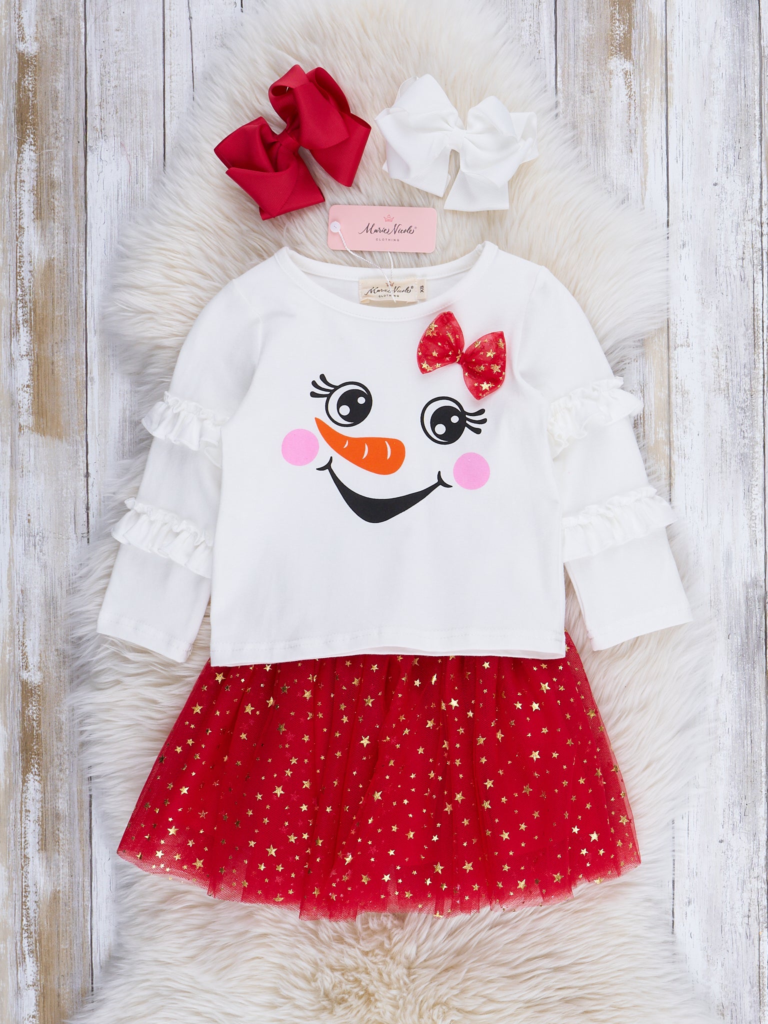 Red & White Snow Girl Sparkle Tulle Outfit - Marie Nicole Clothing