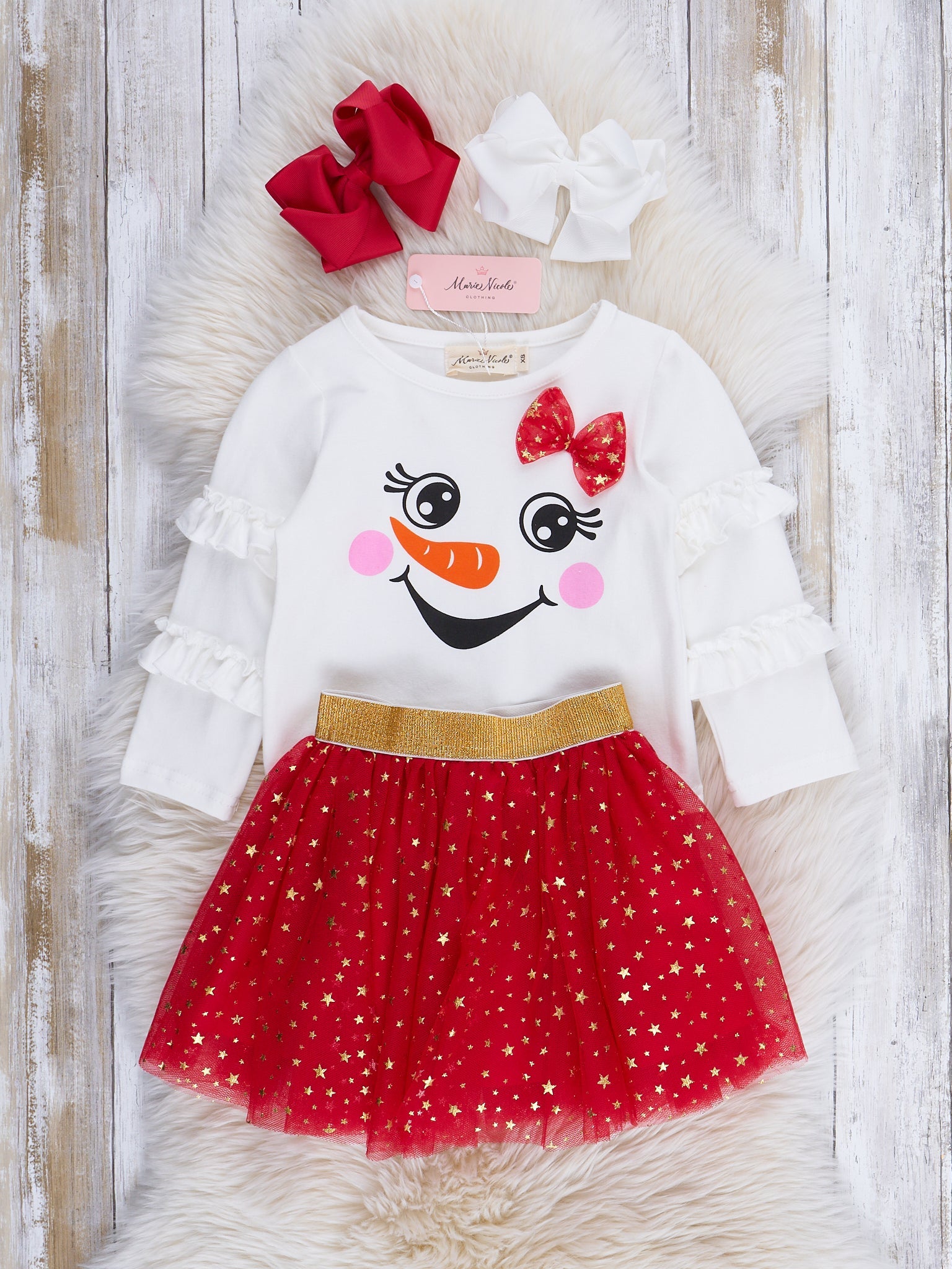 Red & White Snow Girl Sparkle Tulle Outfit - Marie Nicole Clothing