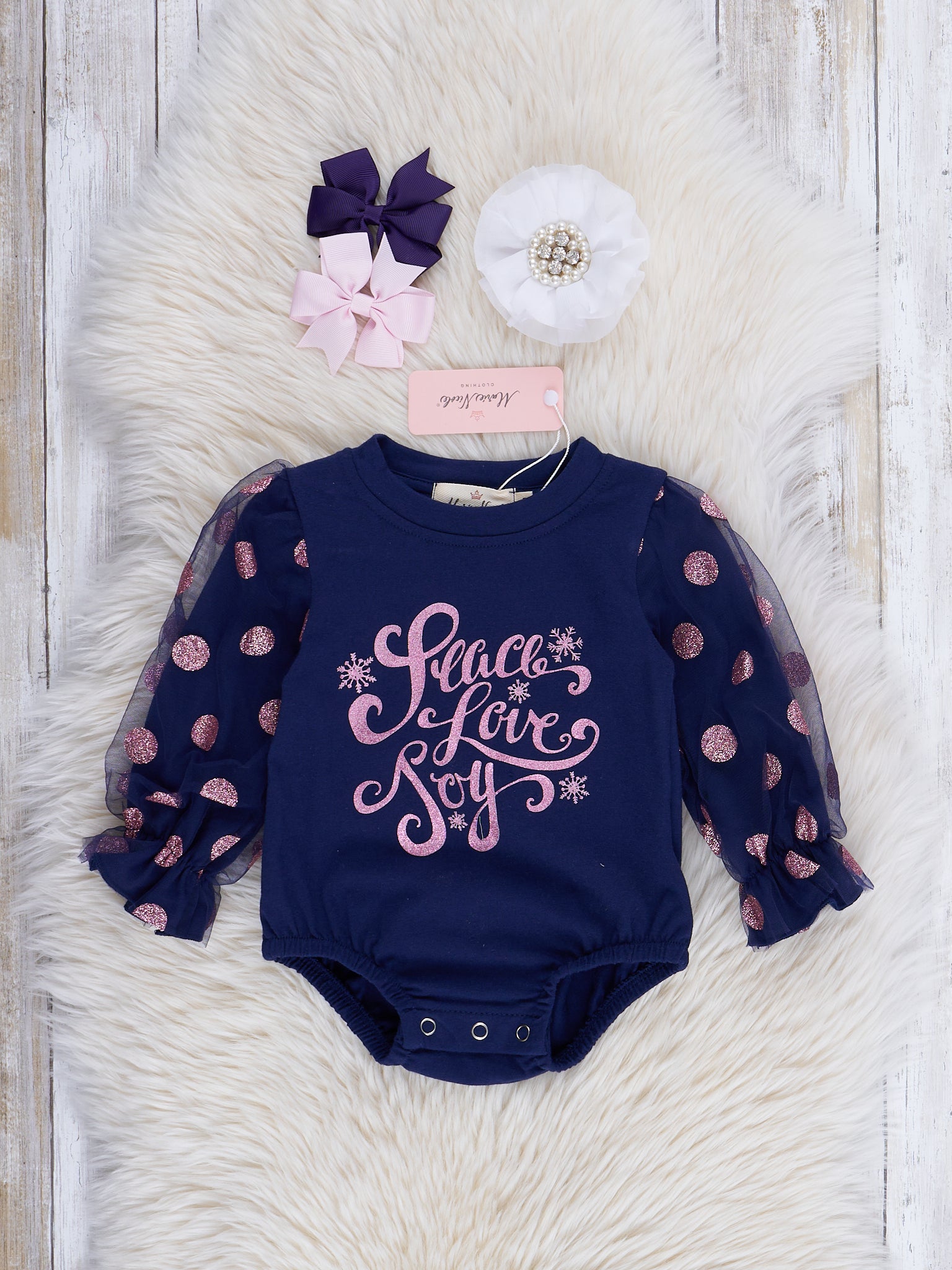 Purple Dots Peace, Love, & Joy Romper Outfit - Marie Nicole Clothing