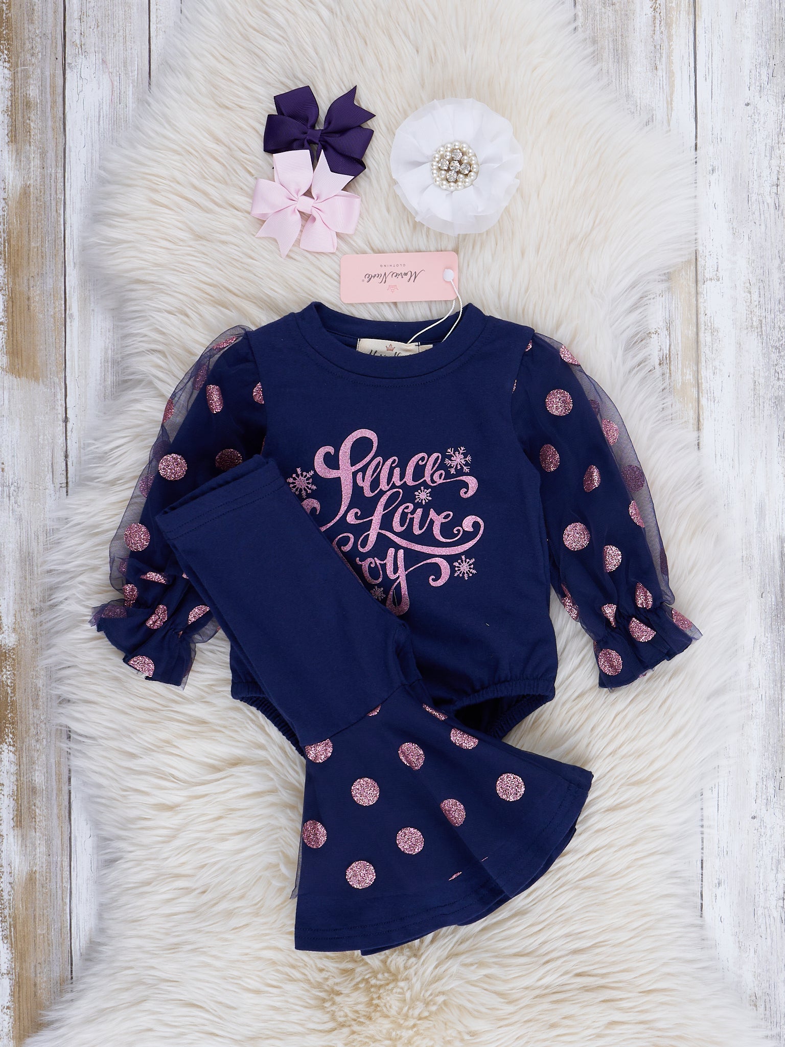 Purple Dots Peace, Love, & Joy Romper Outfit - Marie Nicole Clothing