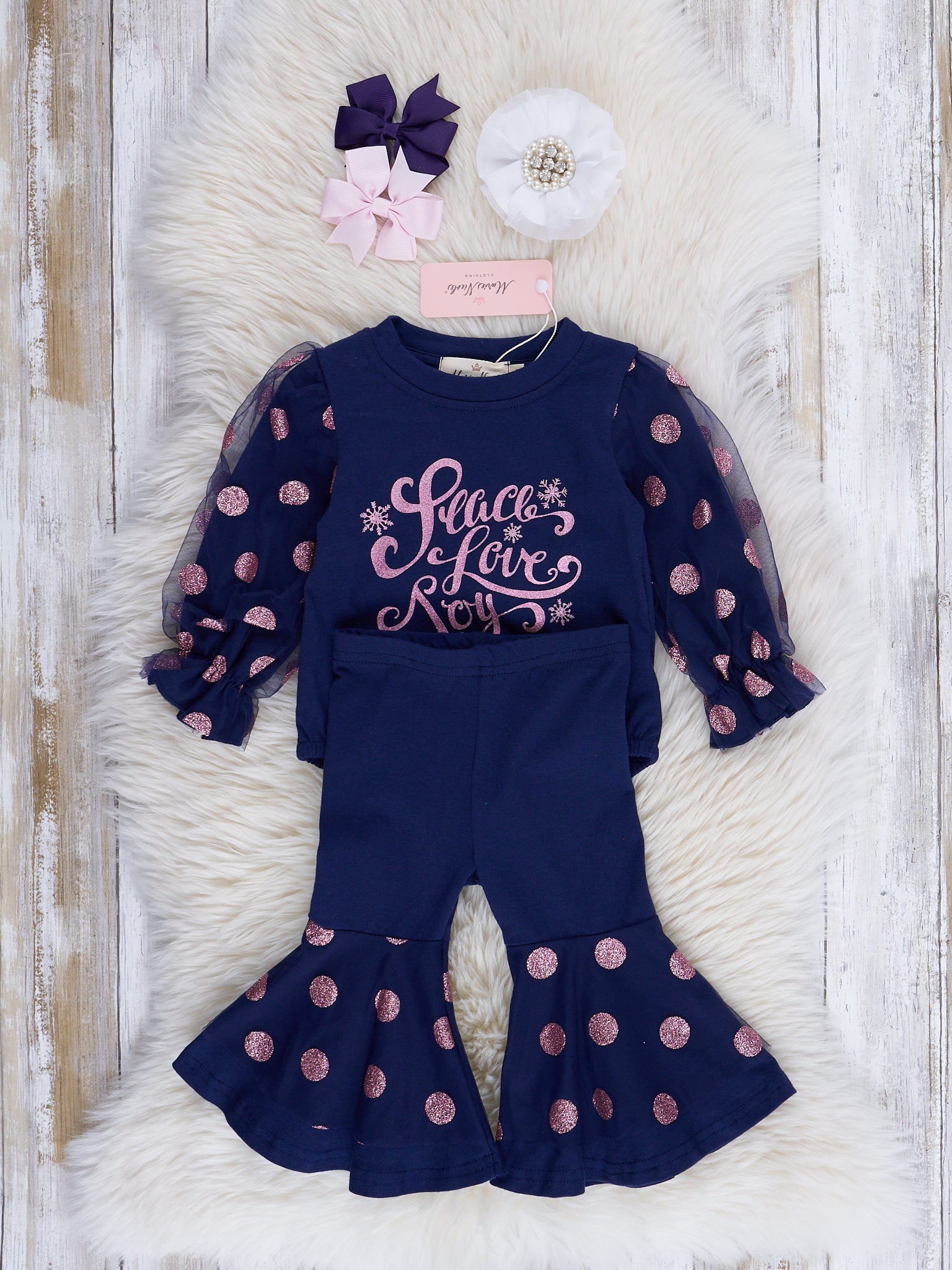 Purple Dots Peace, Love, & Joy Romper Outfit - Marie Nicole Clothing
