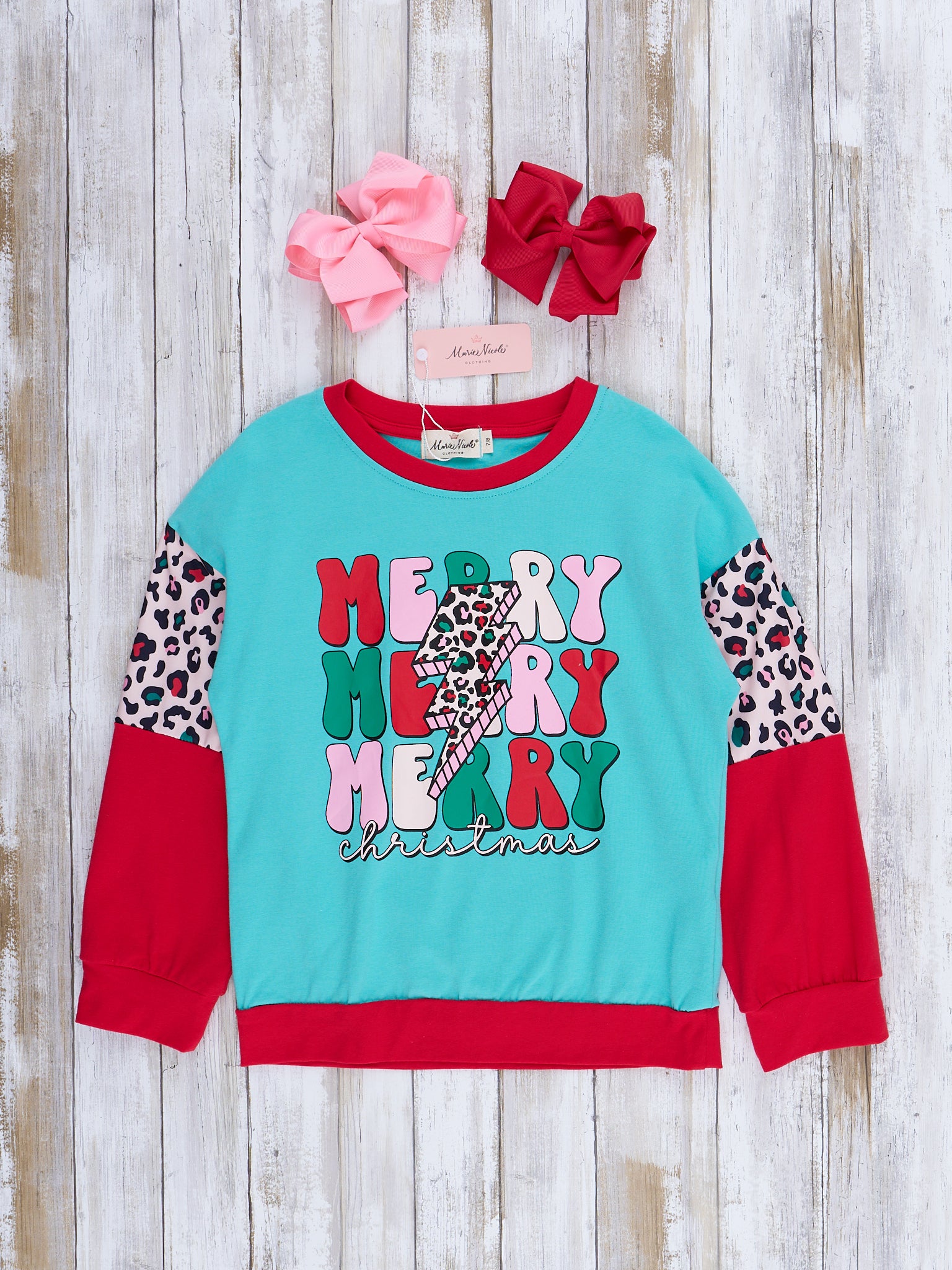 Mom & Me Ice Blue & Red "Merry Christmas" Crew Neck Shirt - Marie Nicole Clothing