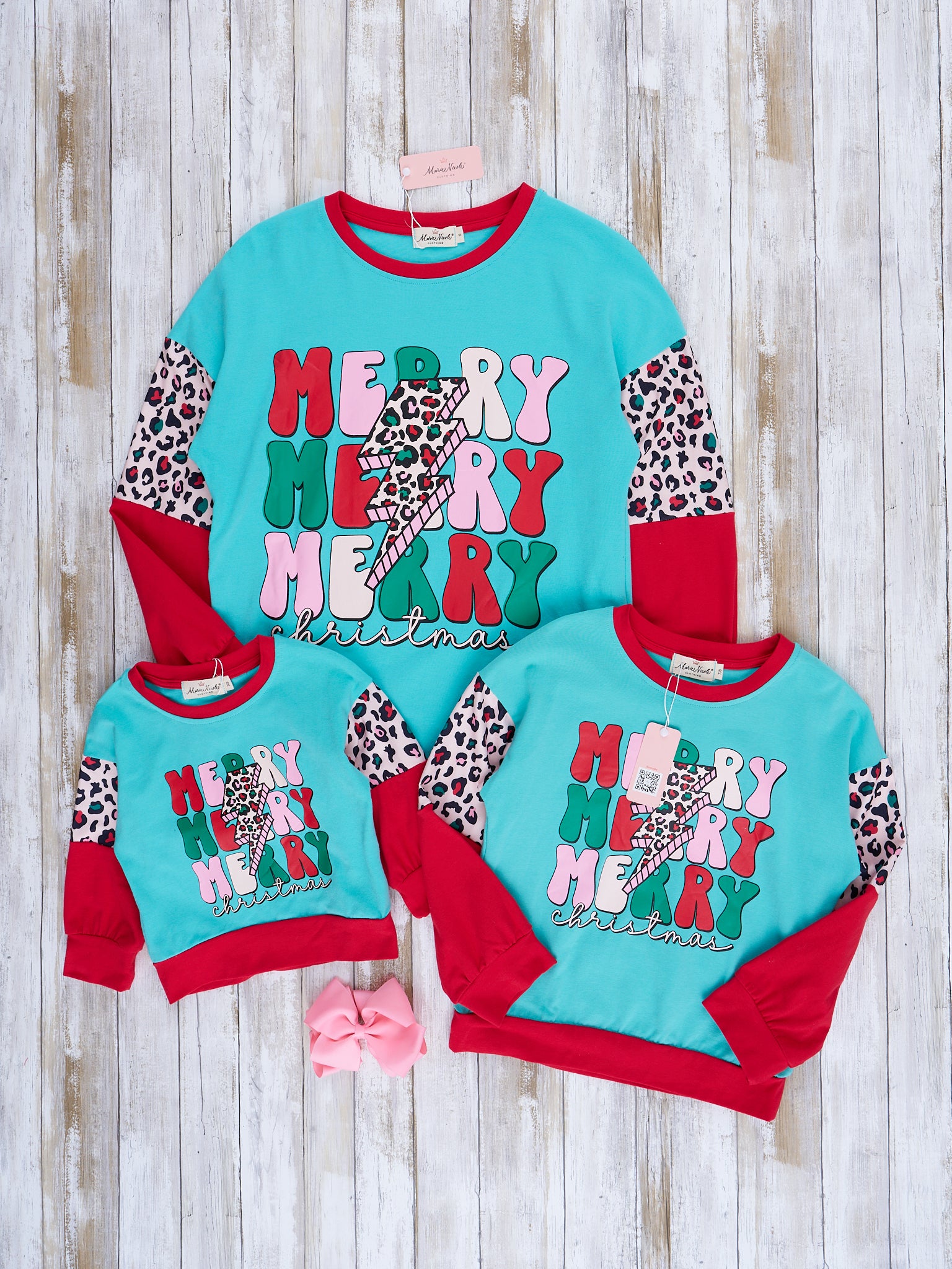 Mom & Me Ice Blue & Red "Merry Christmas" Crew Neck Shirt - Marie Nicole Clothing