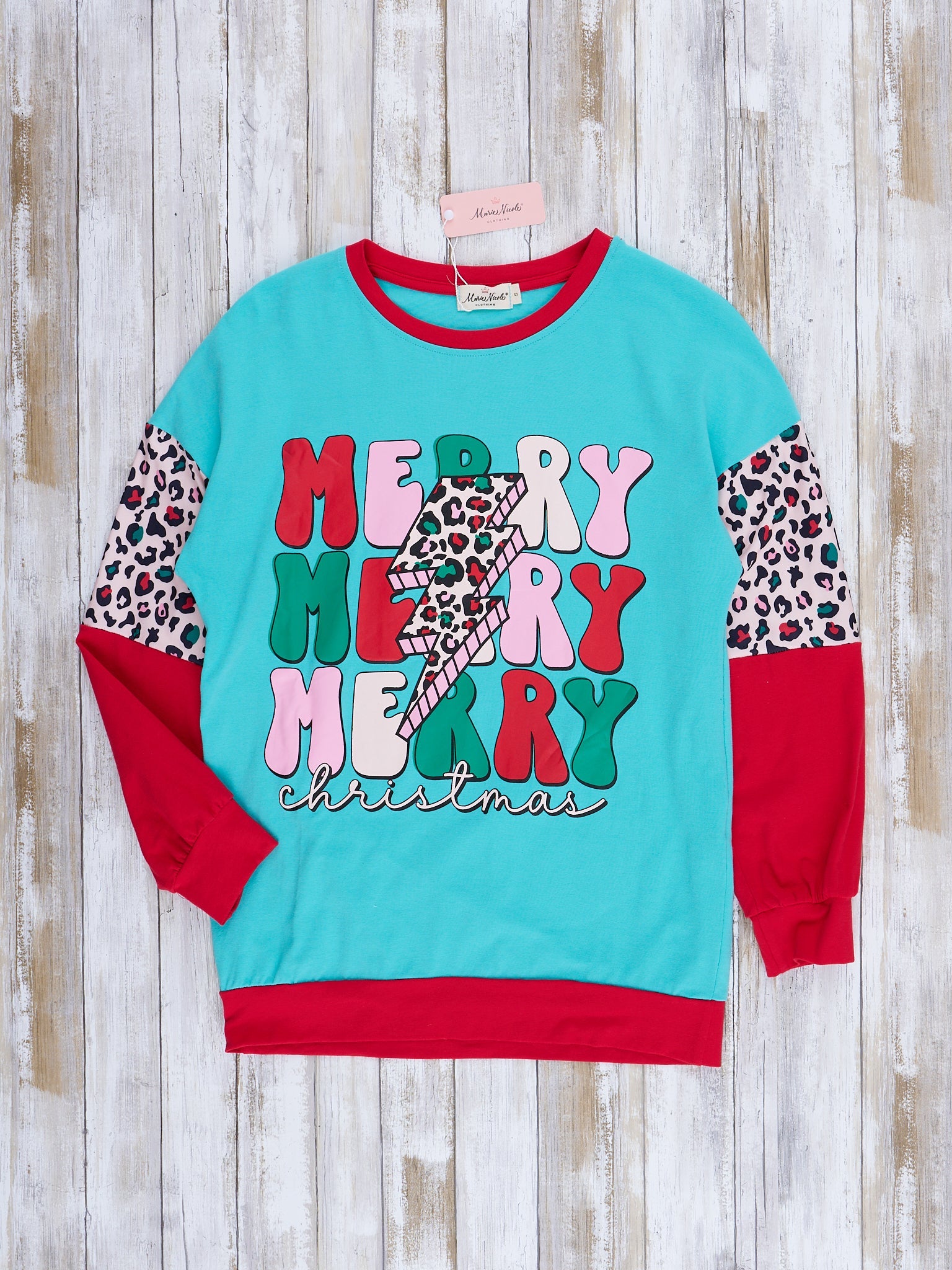 Mom & Me Ice Blue & Red "Merry Christmas" Crew Neck Shirt - Marie Nicole Clothing