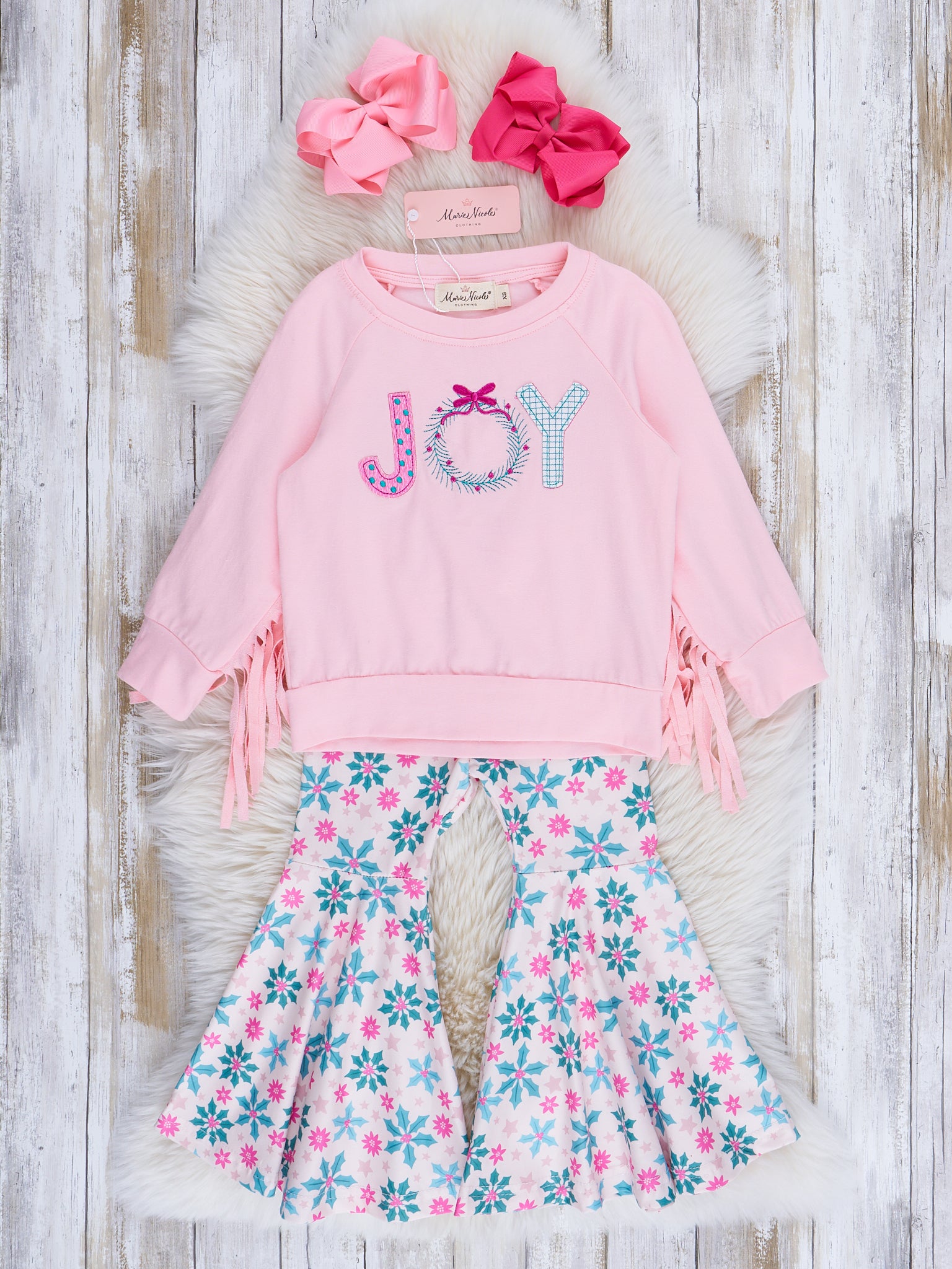 Light Pink "Joy" Fringe Bell Bottom Outfit - Marie Nicole Clothing