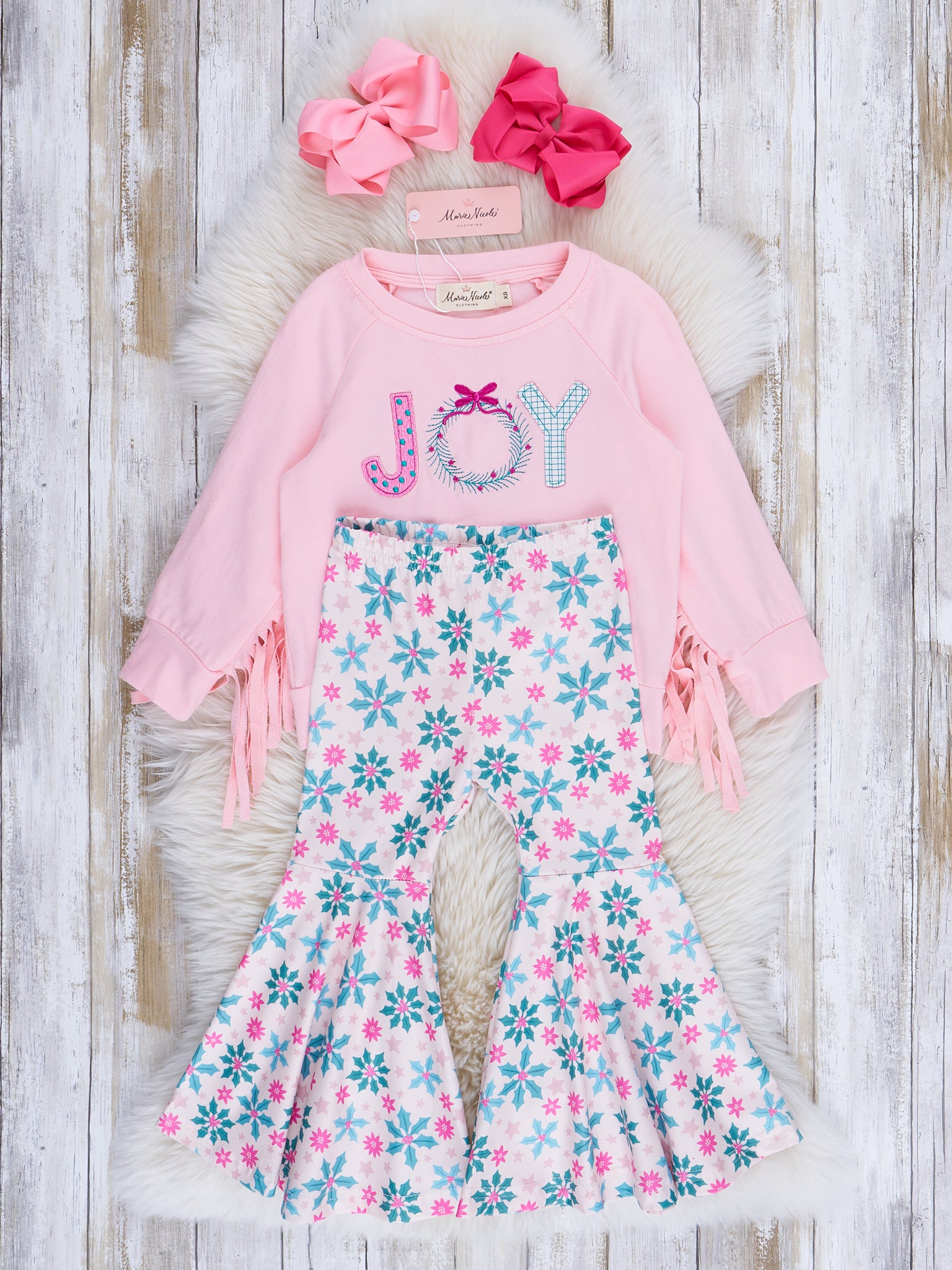 Light Pink "Joy" Fringe Bell Bottom Outfit - Marie Nicole Clothing