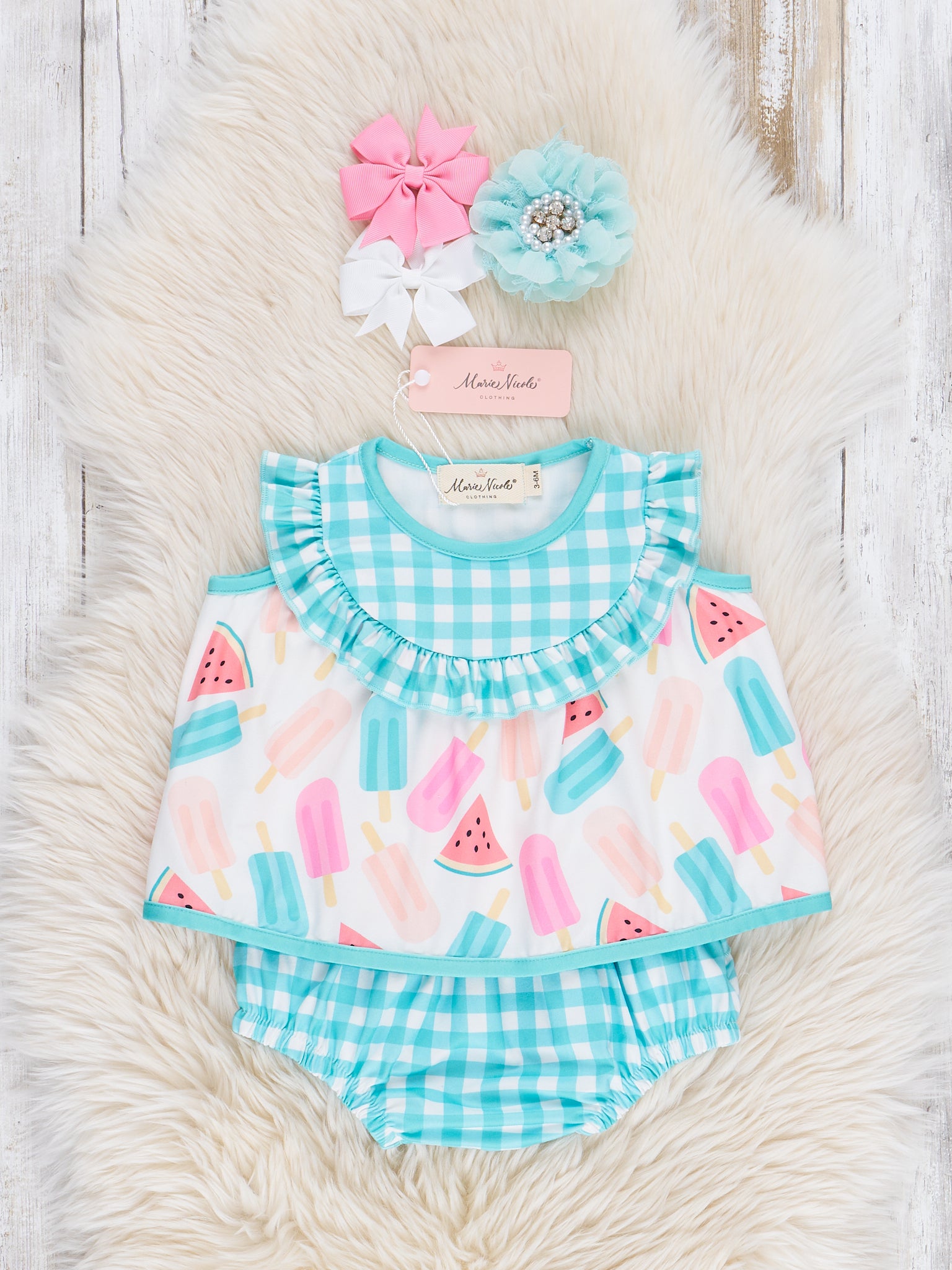 Summer Treats Gingham Bloomers Outfit - Marie Nicole Clothing
