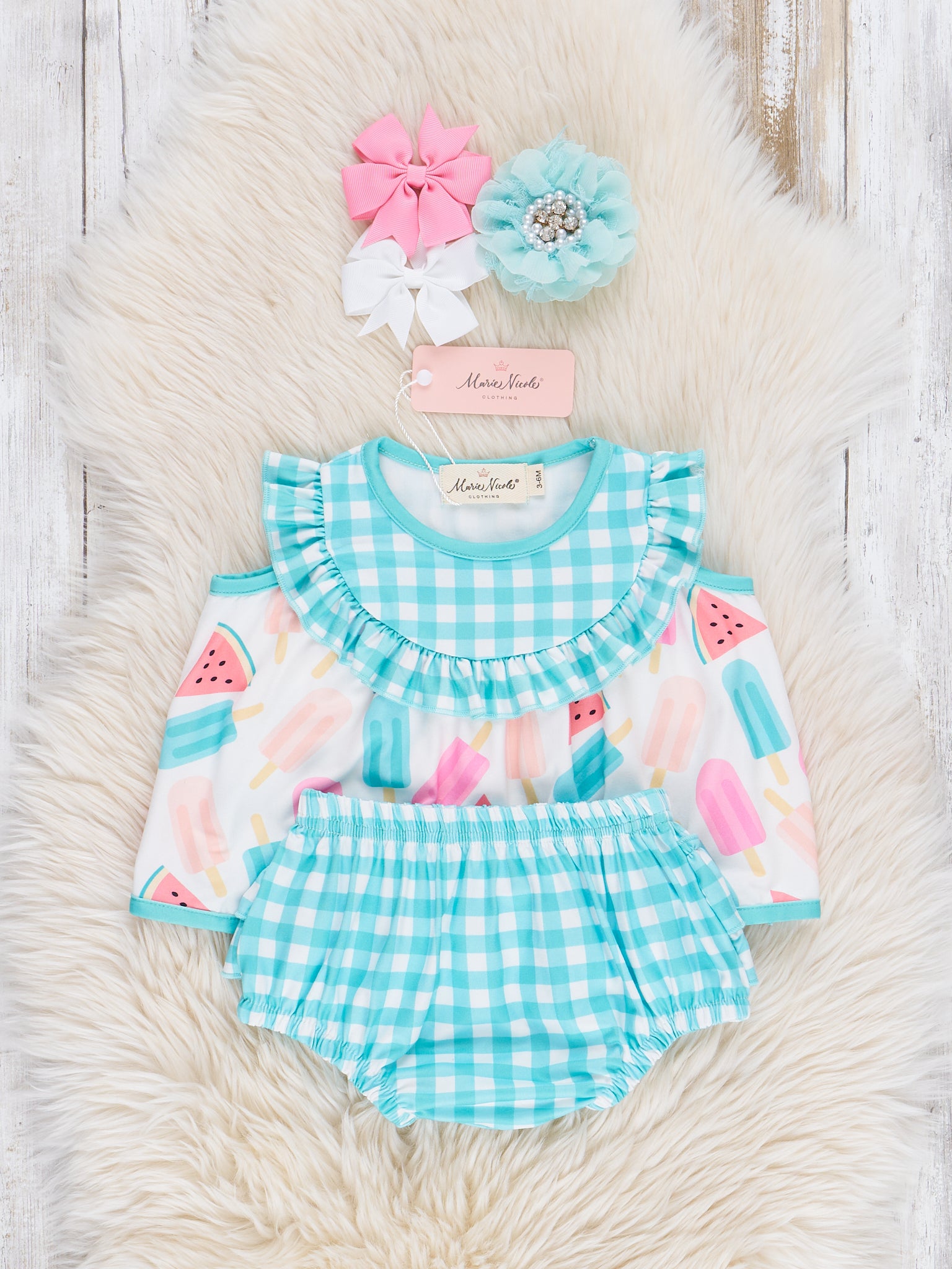 Summer Treats Gingham Bloomers Outfit - Marie Nicole Clothing