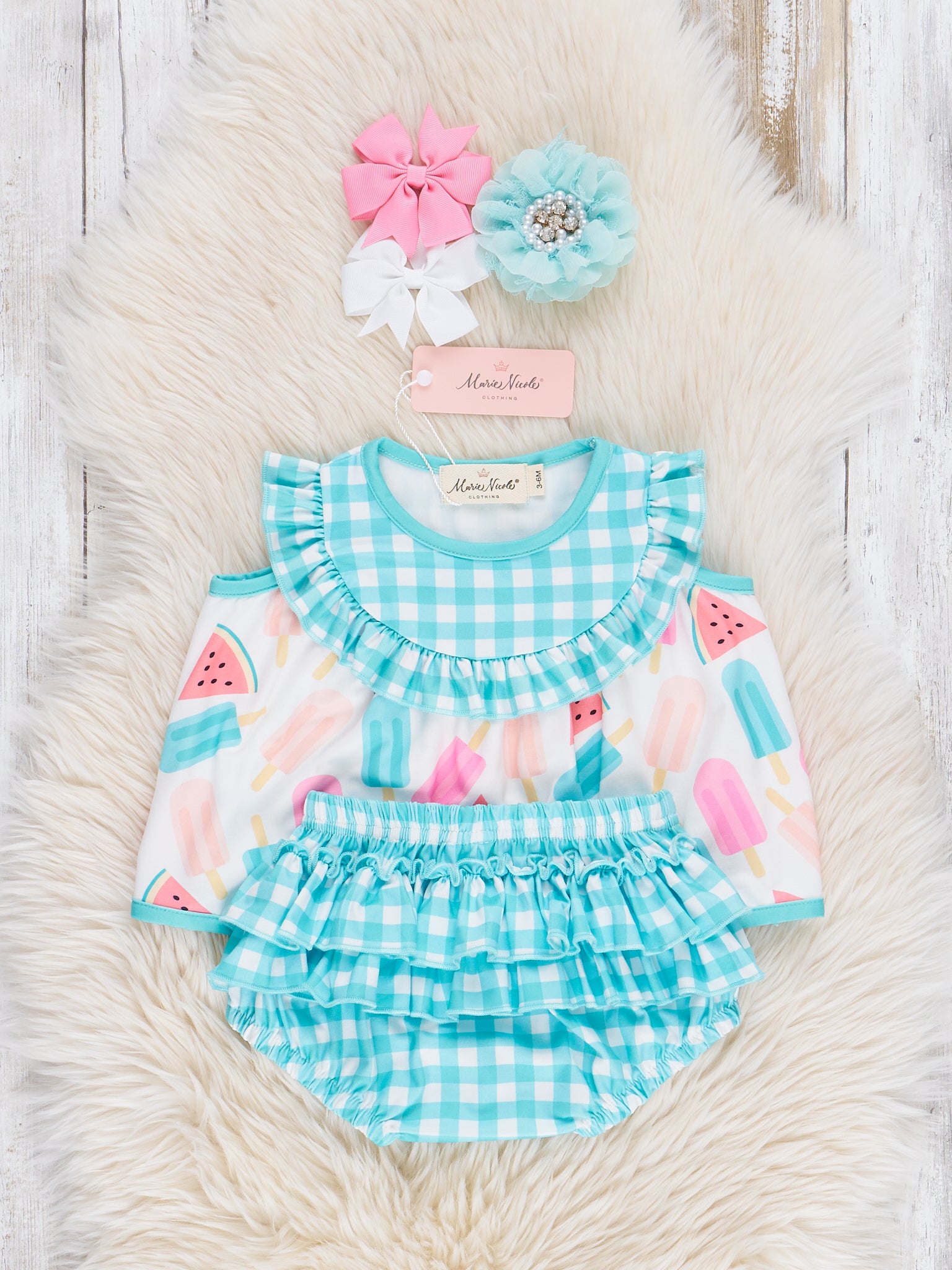 Summer Treats Gingham Bloomers Outfit - Marie Nicole Clothing