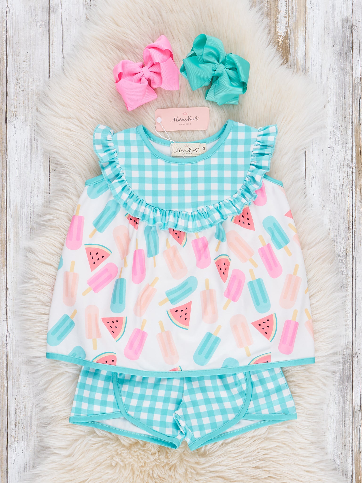 Summer Treats Gingham Ruffle Outfit - Marie Nicole Clothing