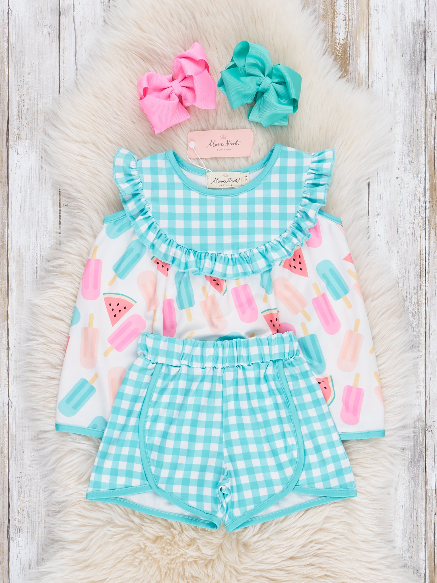 Summer Treats Gingham Ruffle Outfit - Marie Nicole Clothing