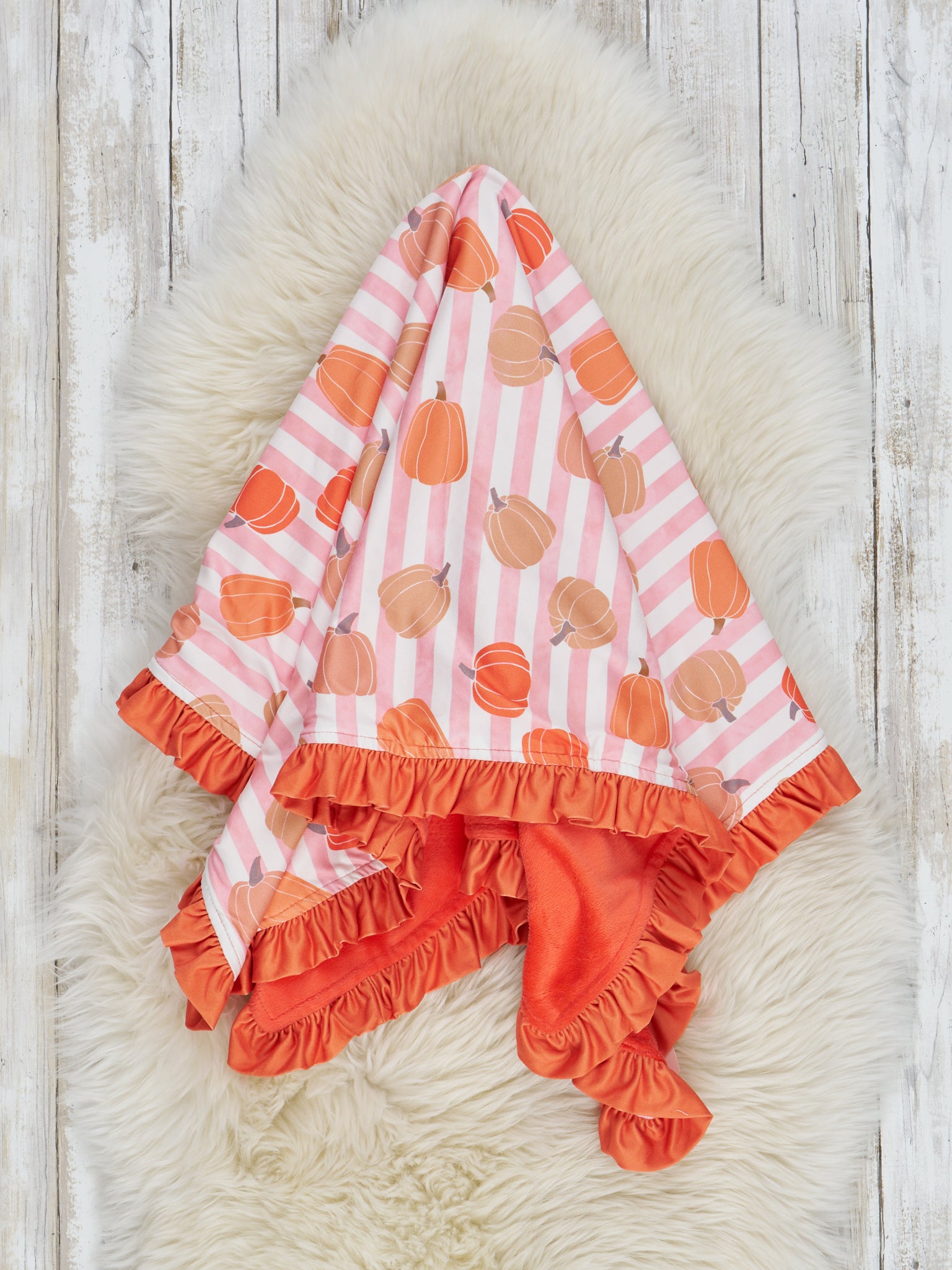 Orange & Pink Stripe Gourds Ruffle Minky Blanket - Marie Nicole Clothing