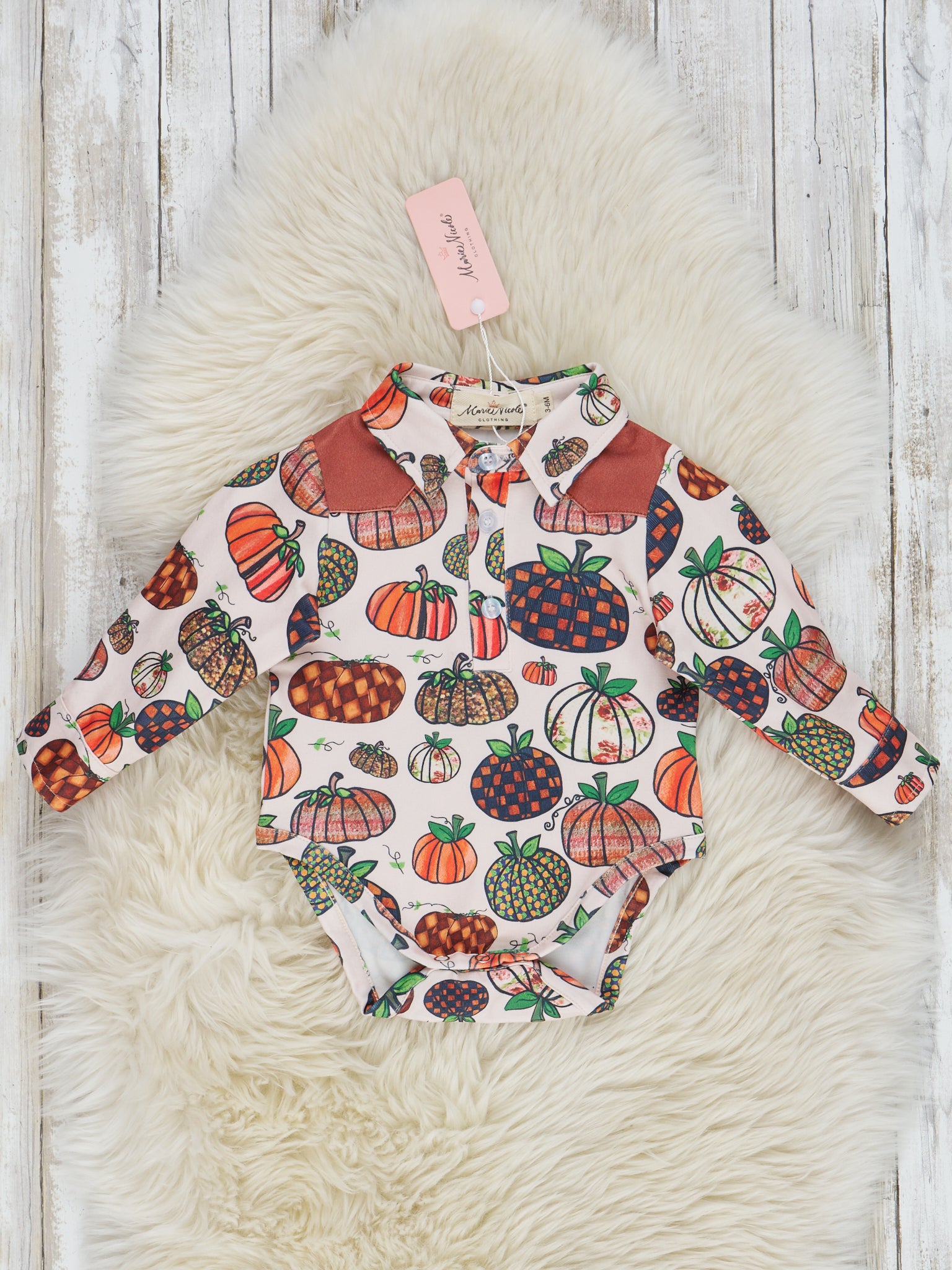 Crazy Gourds & Patches Button Up Romper - Marie Nicole Clothing