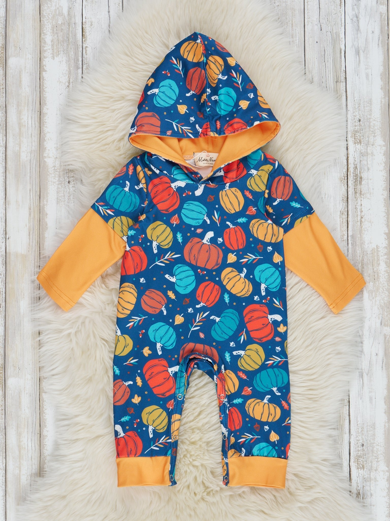 Bright Pumpkin Joy Hooded Romper - Marie Nicole Clothing