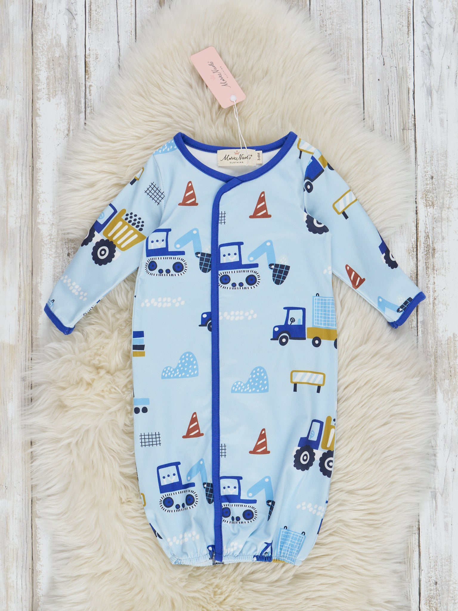 Yellow & Blue Construction Site Sleep Gown - Marie Nicole Clothing