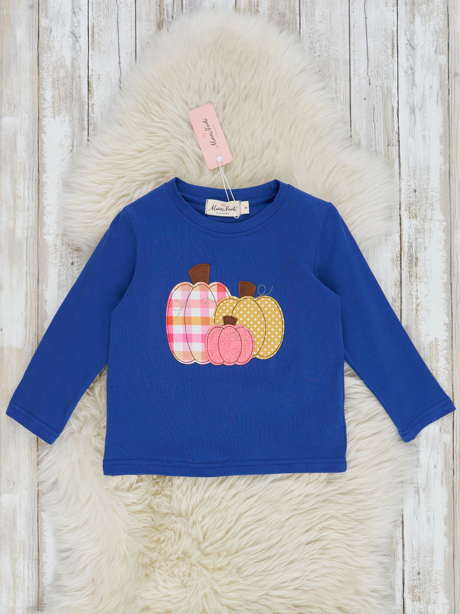 Navy Embroidered Pumpkin Shirt - Marie Nicole Clothing