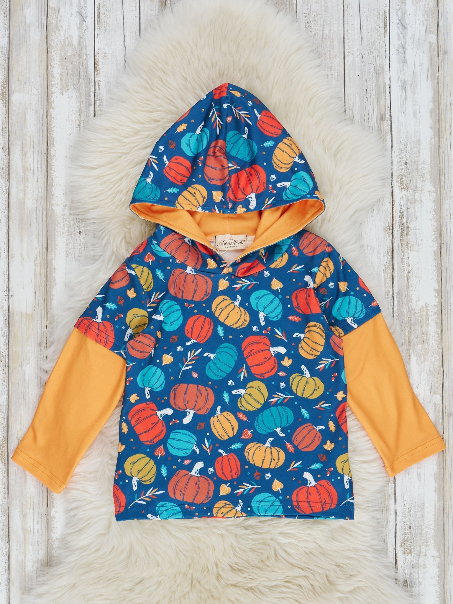 Bright Pumpkin Joy Hooded Shirt - Marie Nicole Clothing