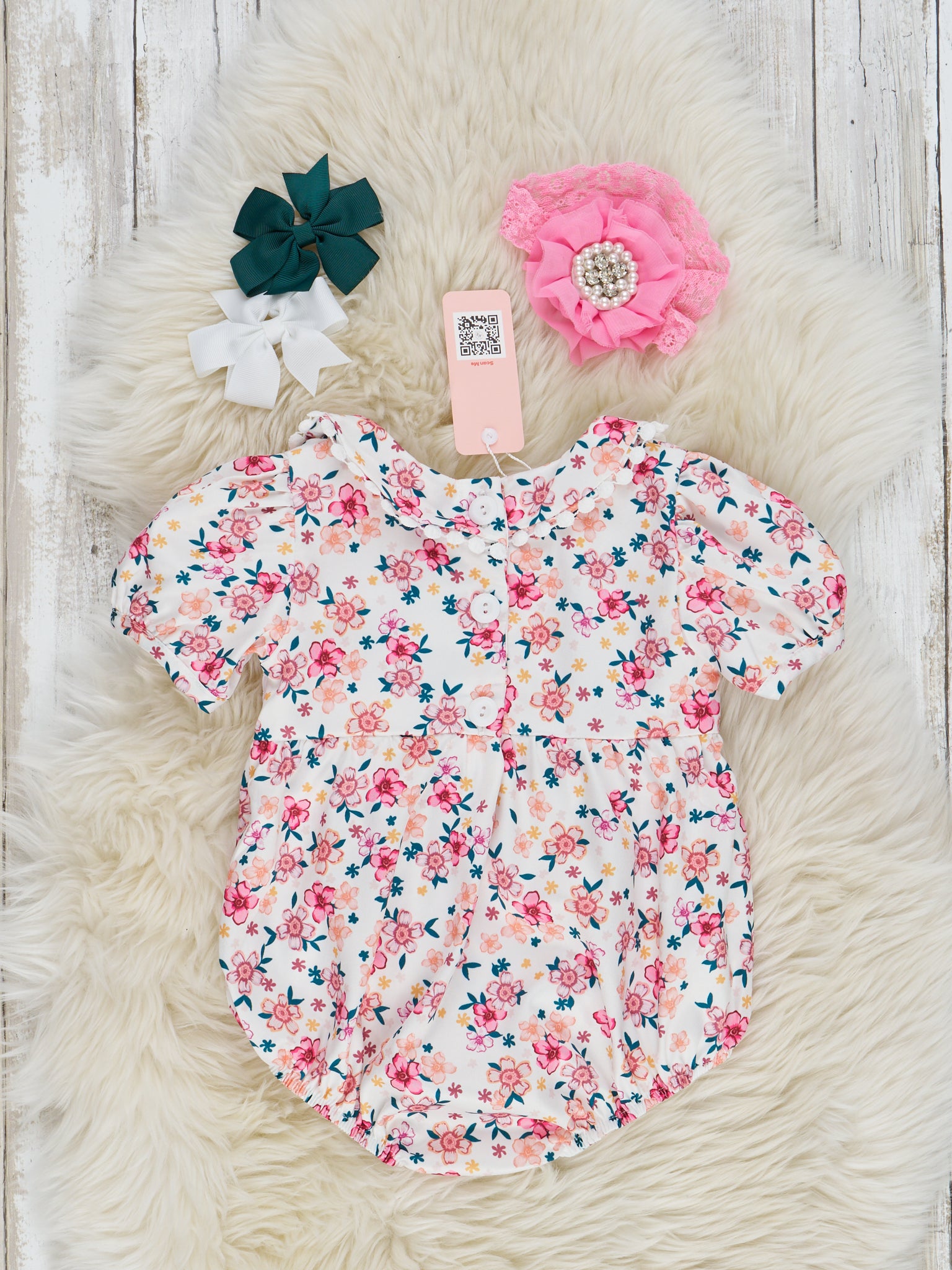 Pink & Yellow Ditsy Flower Smocked Bubble Romper - Marie Nicole Clothing