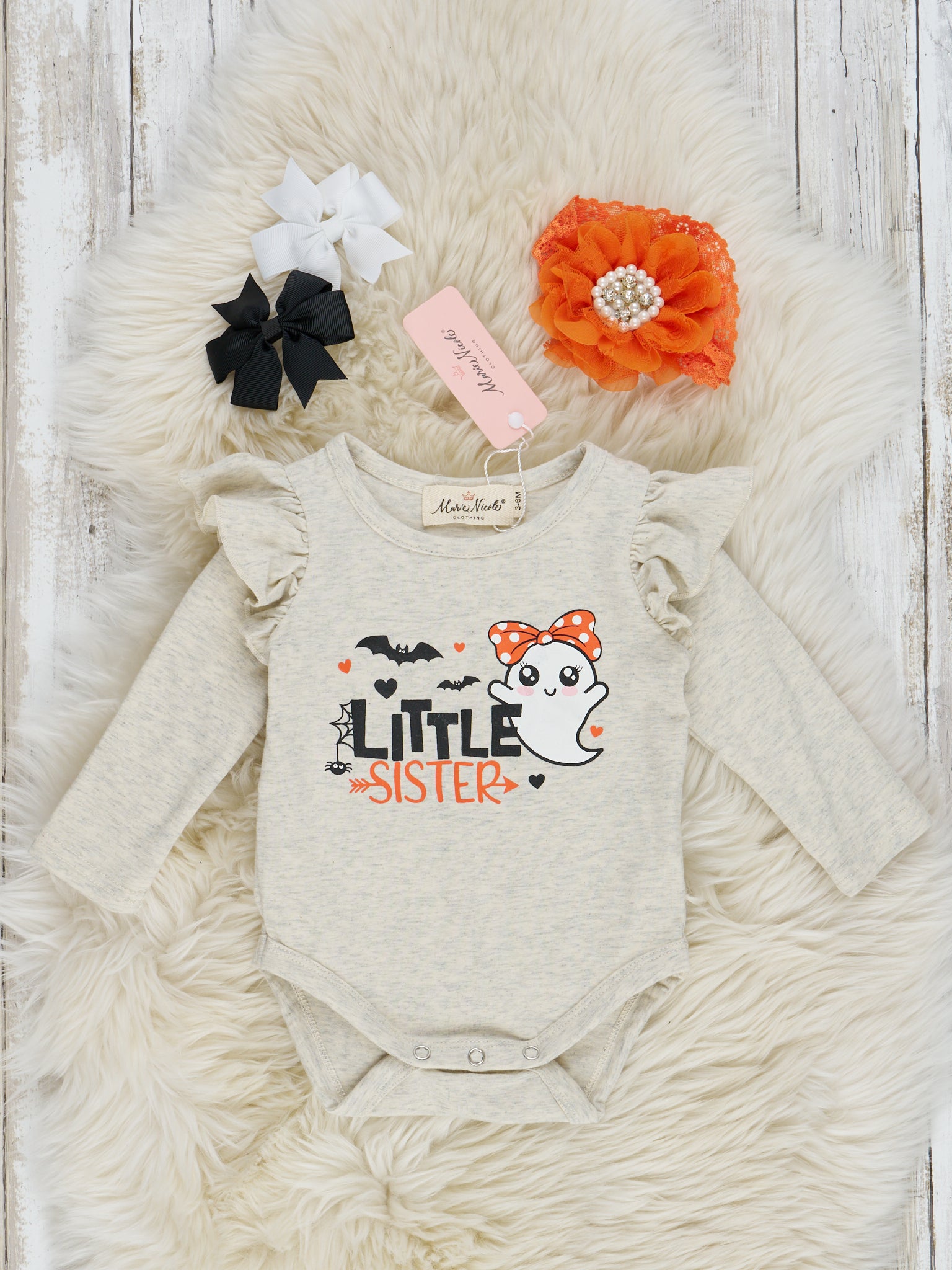 Grey Ghost "Little Sister" Ruffle Romper - Marie Nicole Clothing