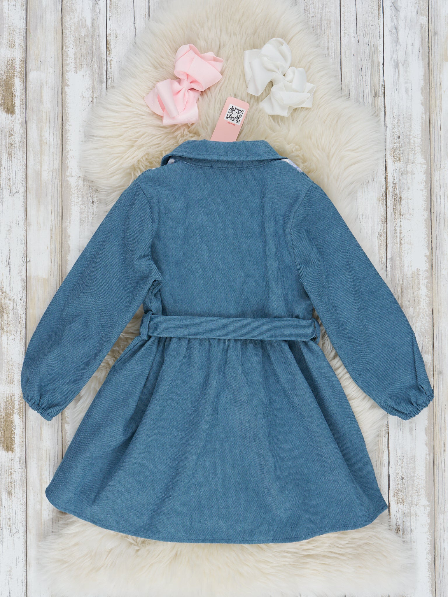 Chambray Plaid Corduroy Dress - Marie Nicole Clothing