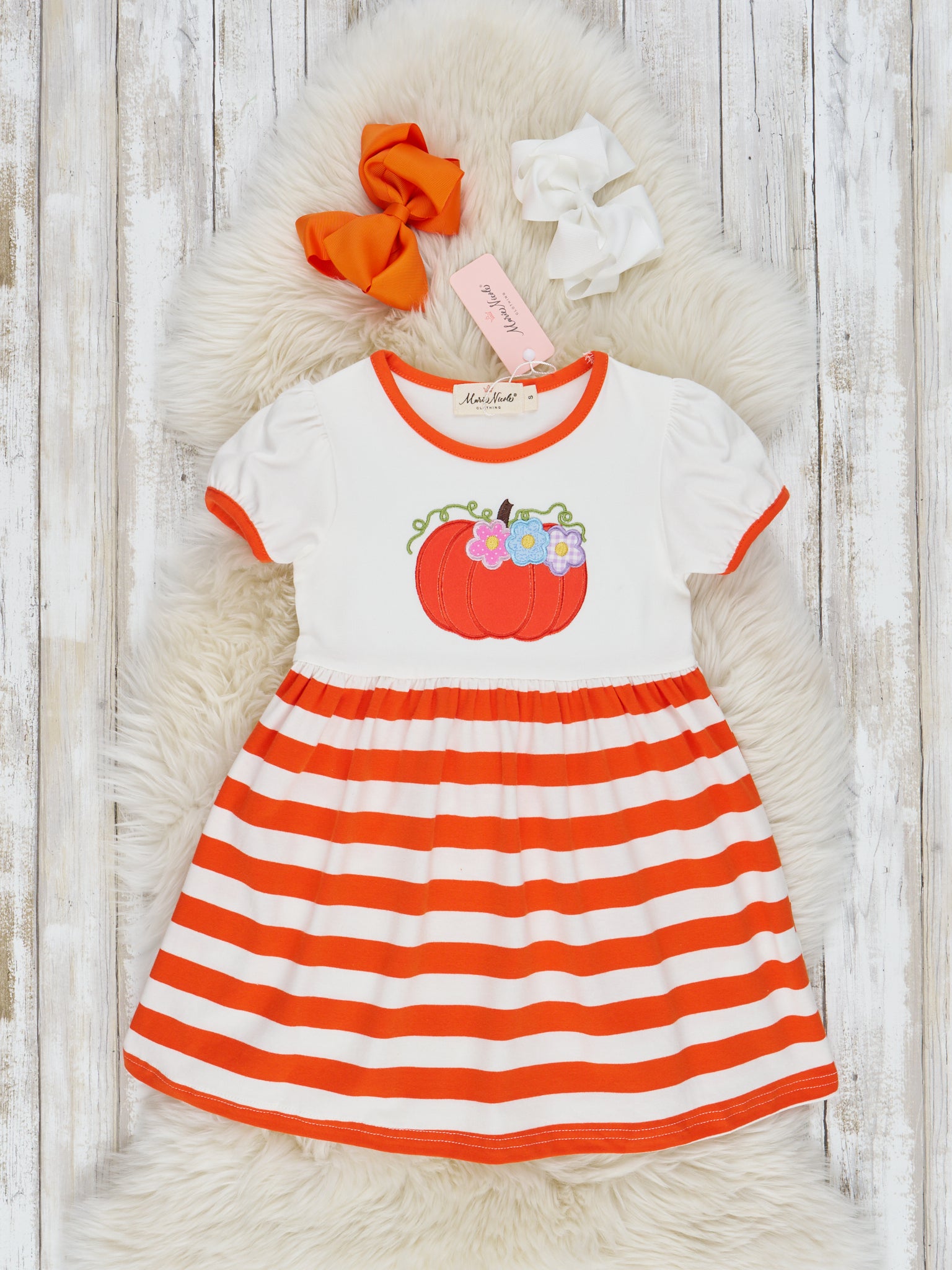 Orange & White Striped Pumpkin Dress - Marie Nicole Clothing
