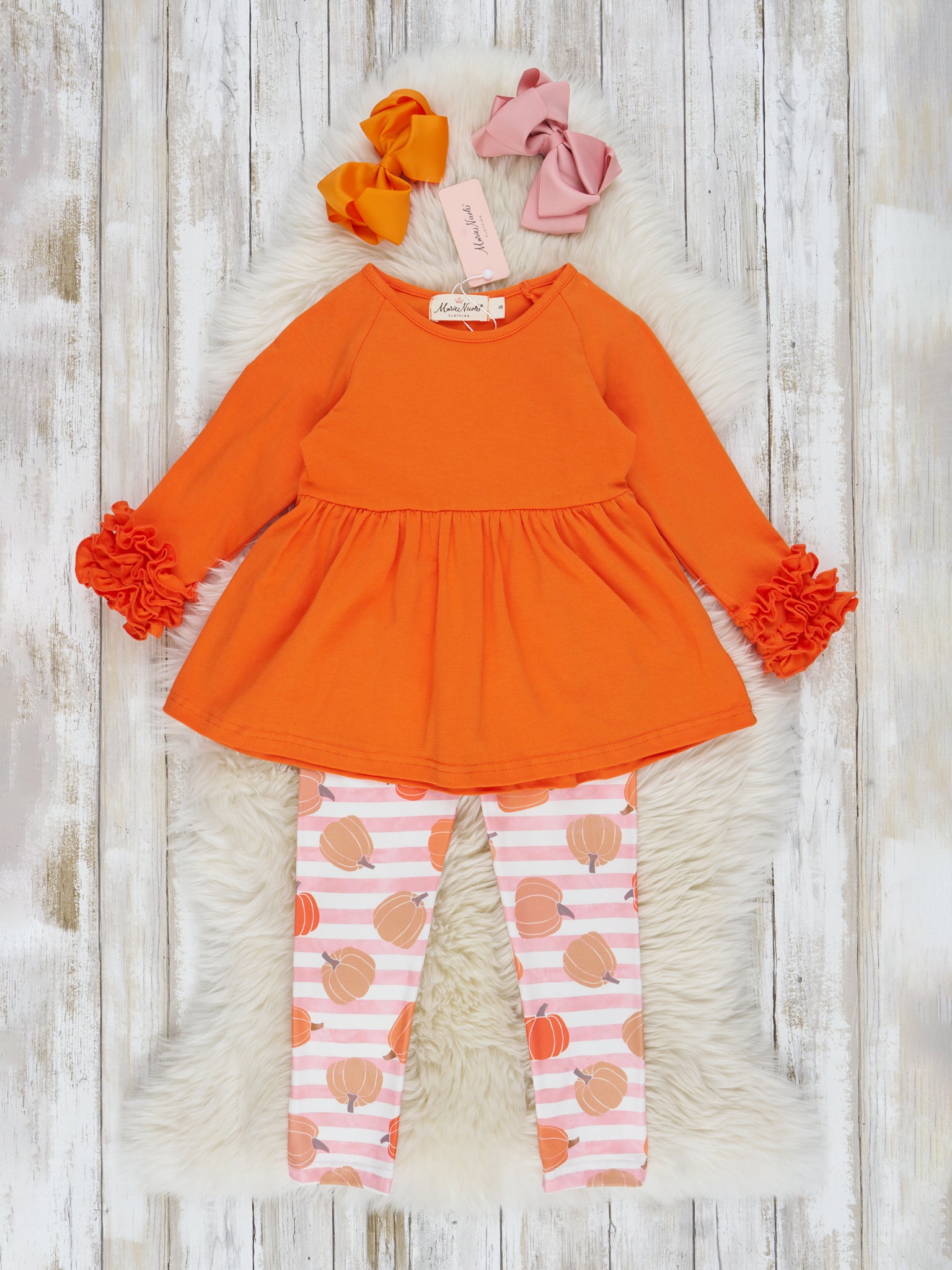 Orange & Pink Stripe Gourds Ruffle Outfit - Marie Nicole Clothing