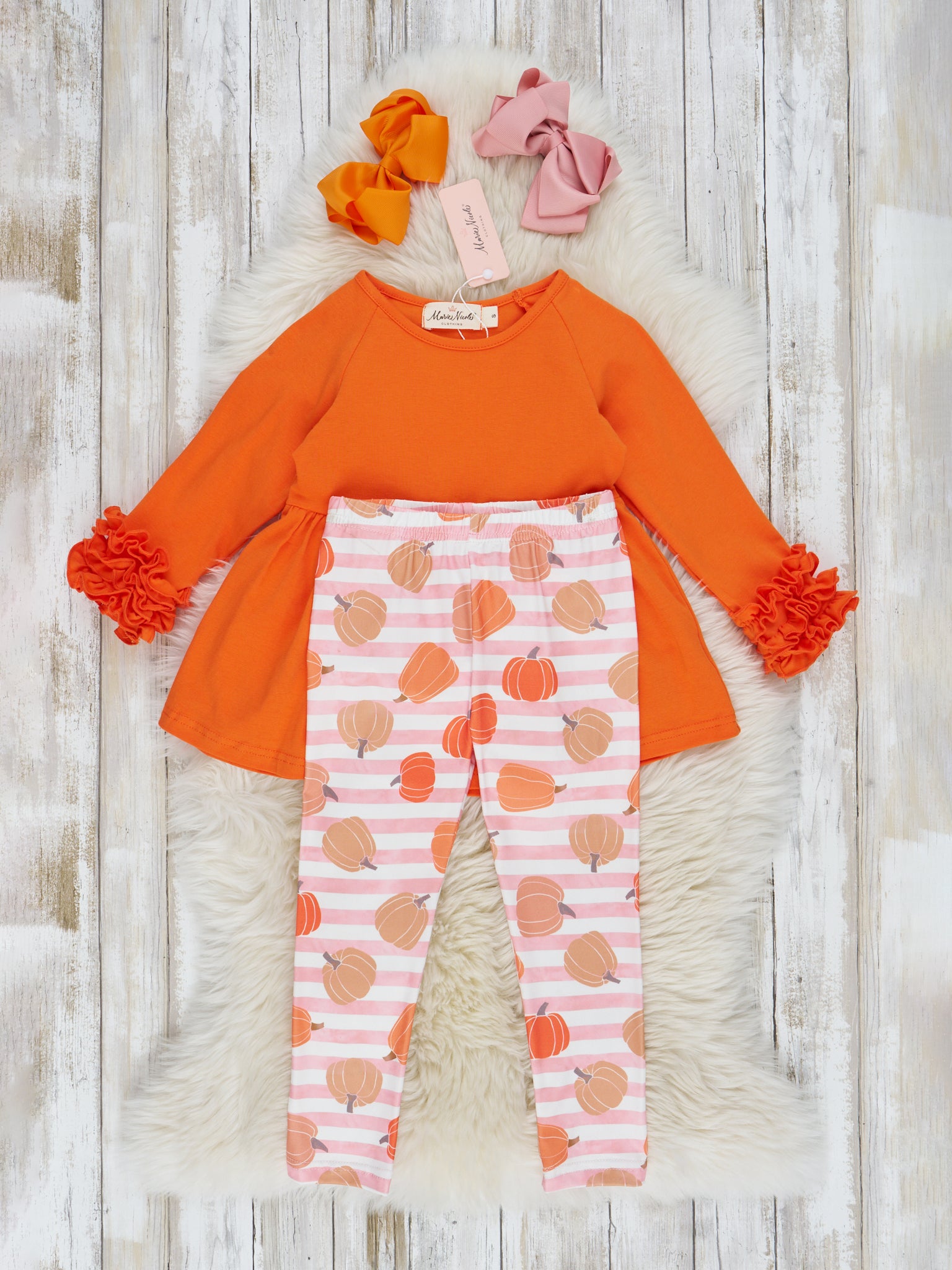 Orange & Pink Stripe Gourds Ruffle Outfit - Marie Nicole Clothing