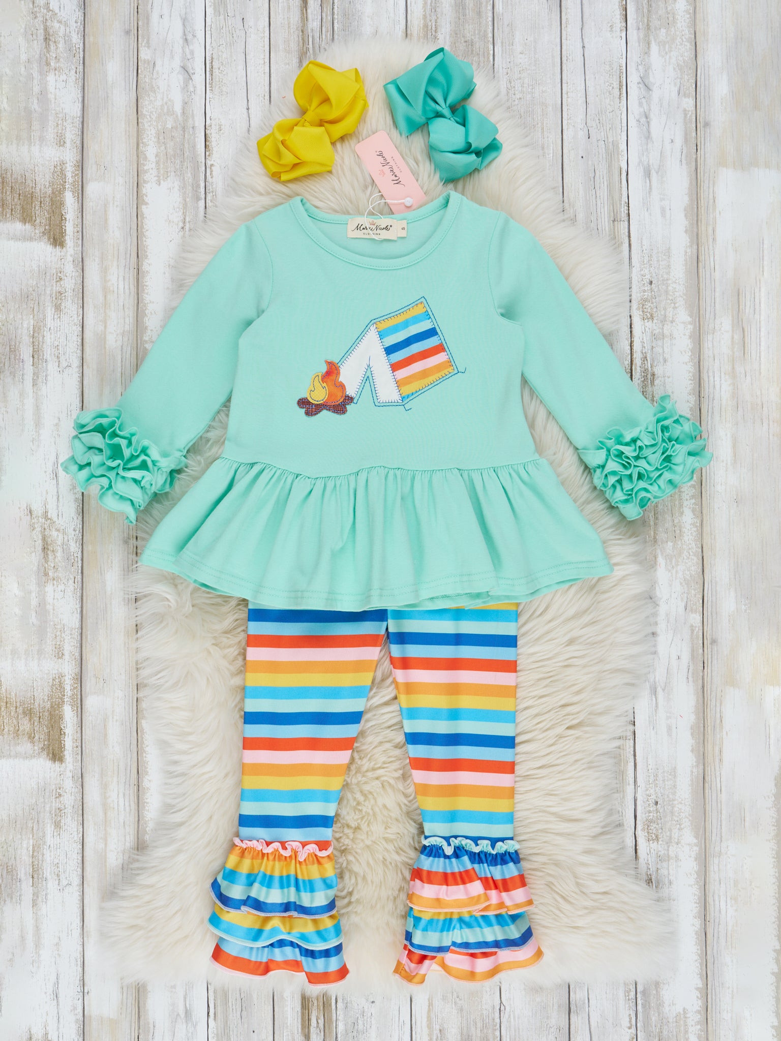 Cerulean Rainbow Campfire Ruffle Outfit - Marie Nicole Clothing