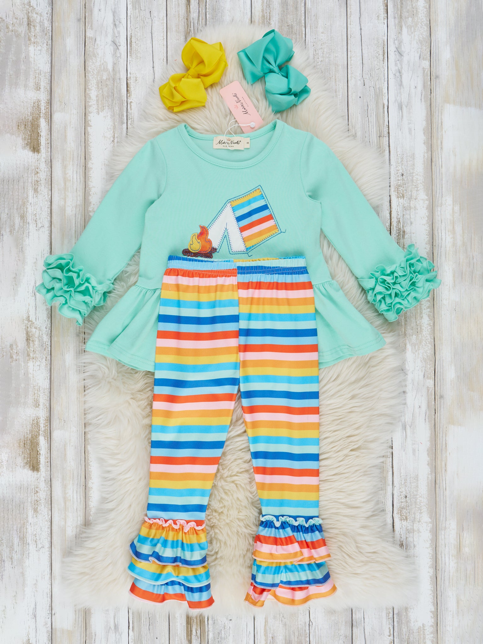 Cerulean Rainbow Campfire Ruffle Outfit - Marie Nicole Clothing