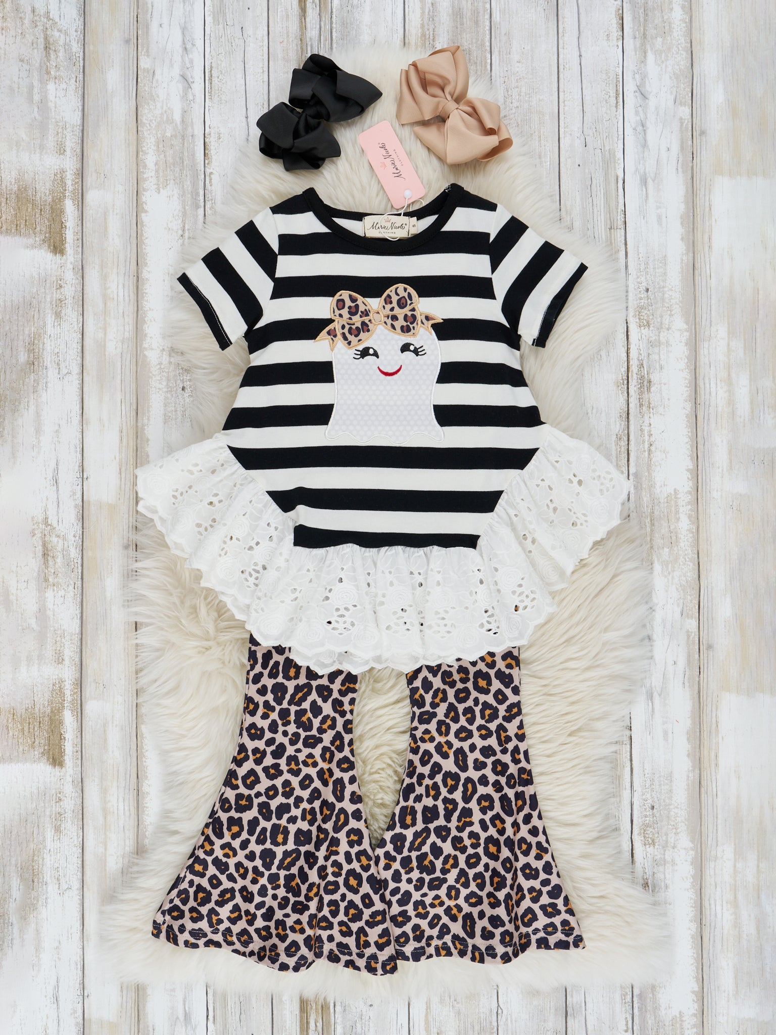 Ghost Eyelet Lace Top & Leopard Bell Bottoms Outfit - Marie Nicole Clothing