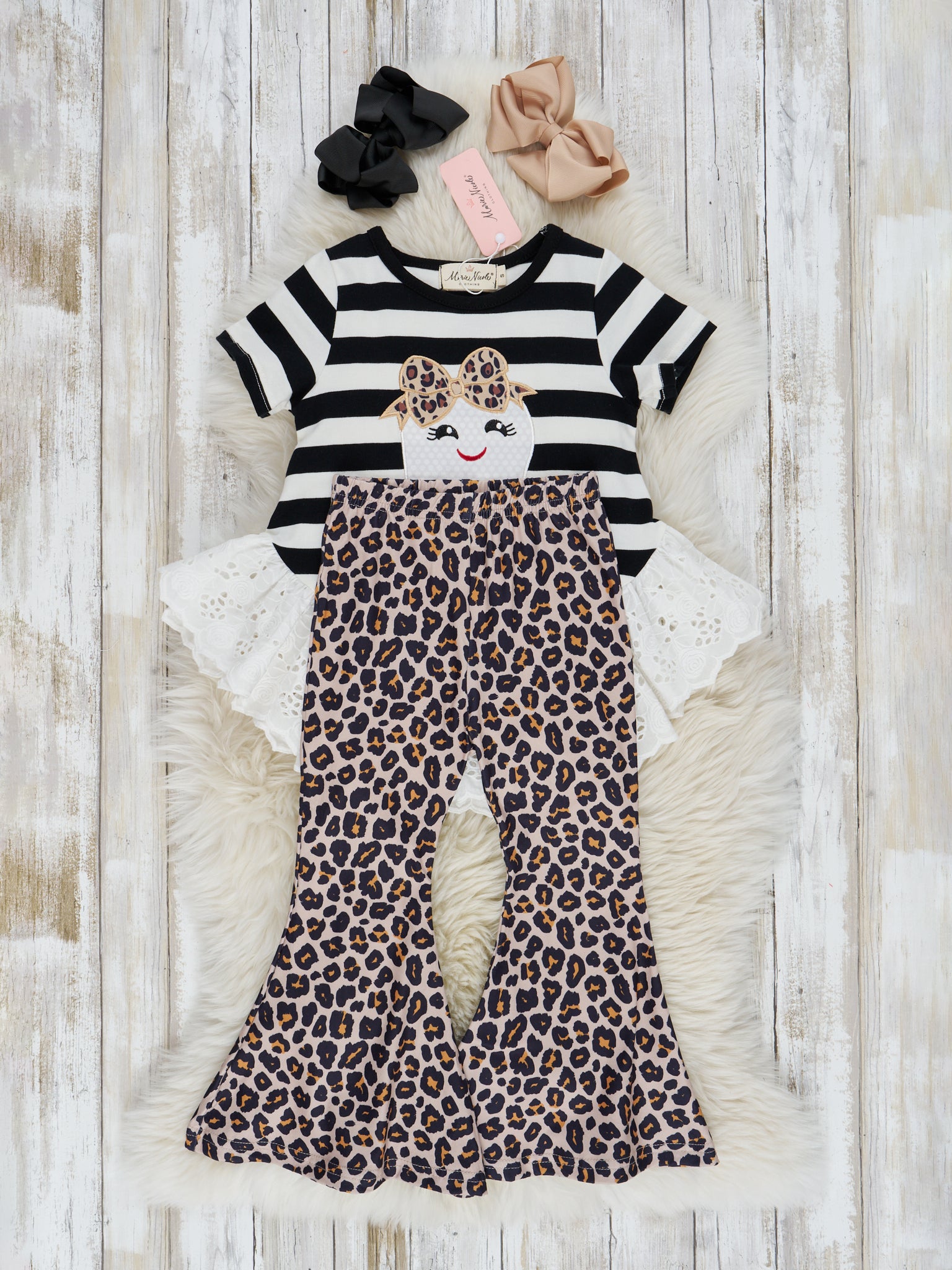 Ghost Eyelet Lace Top & Leopard Bell Bottoms Outfit - Marie Nicole Clothing