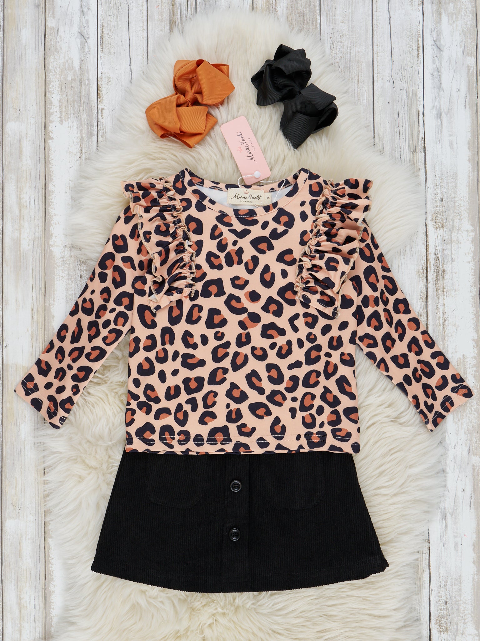 Leopard Ruffle Outfit with Skirt - Marie Nicole Clothing