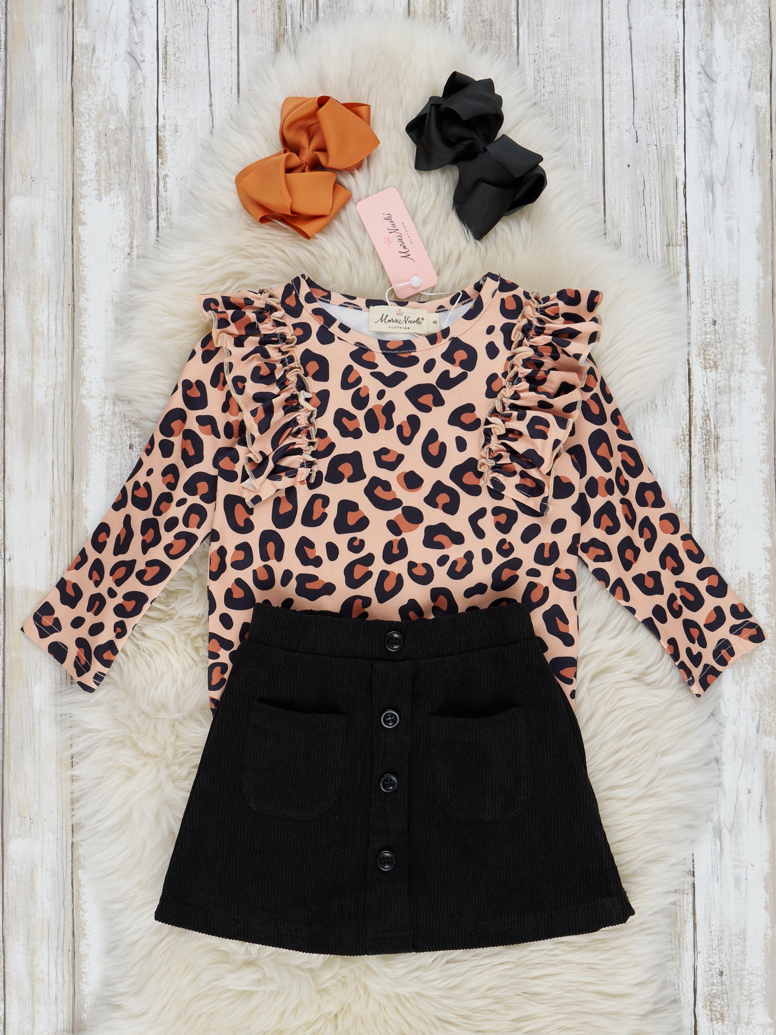 Leopard Ruffle Outfit with Skirt - Marie Nicole Clothing