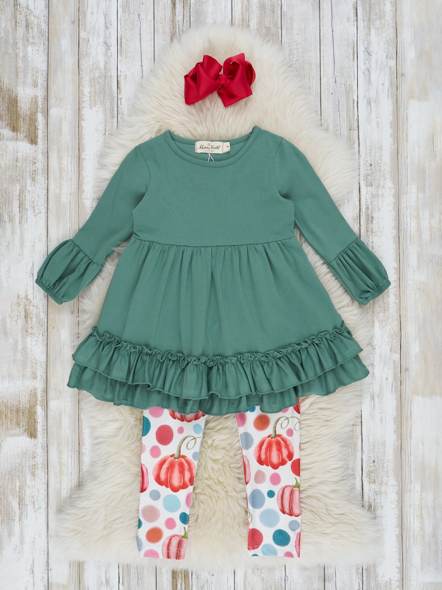 Hunter Green & Orange Pumpkin Ruffle Outfit - Marie Nicole Clothing