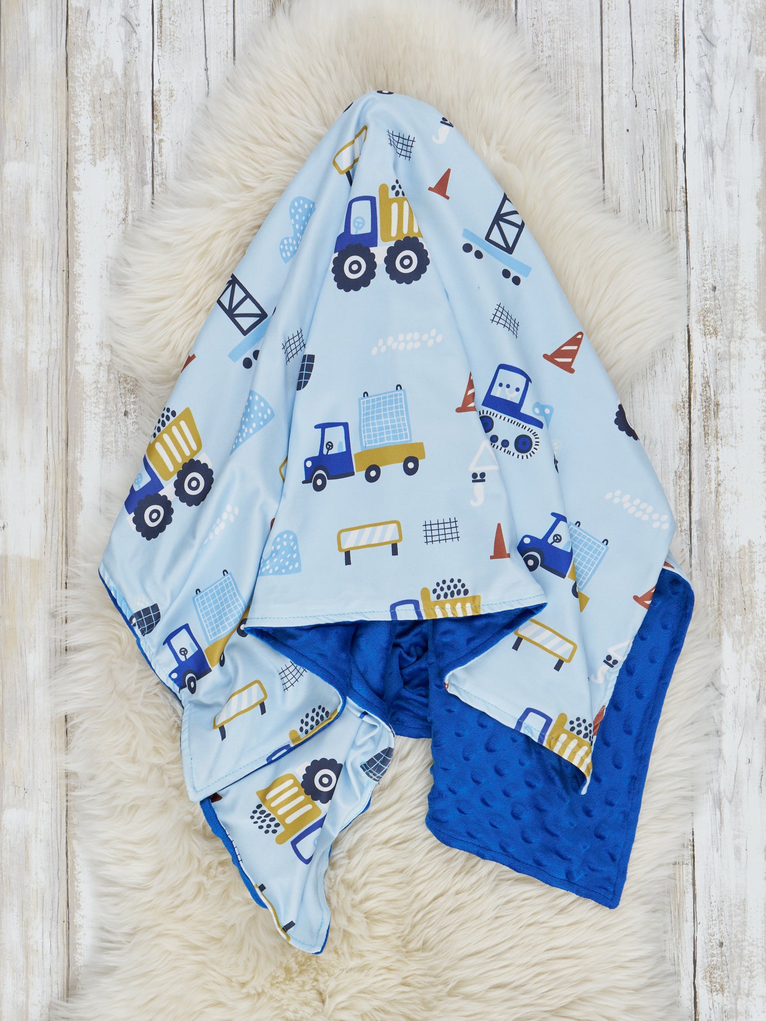 Yellow & Blue Construction Site Minky Blanket - Marie Nicole Clothing
