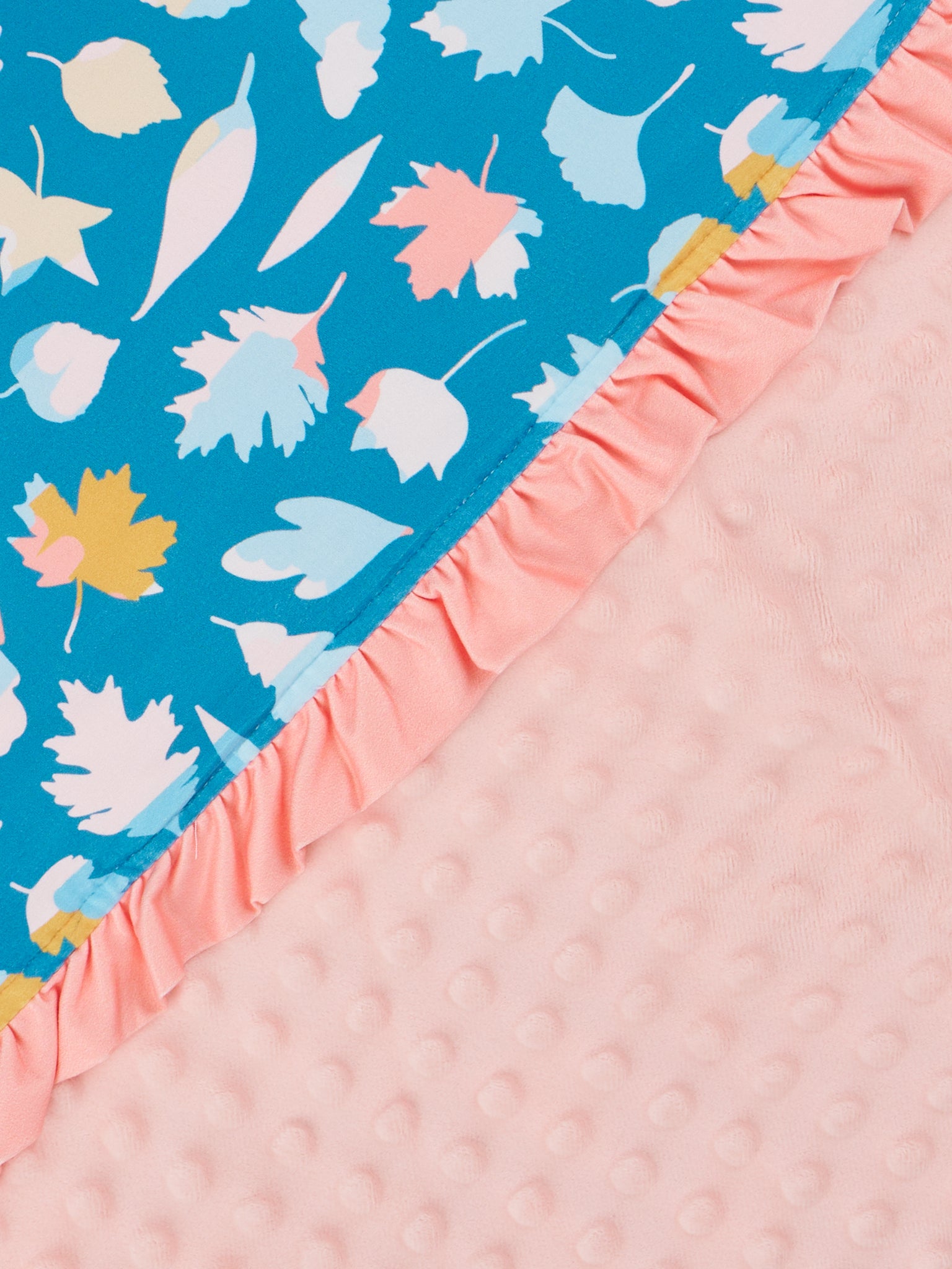 Teal & Coral Autumn Leaves Ruffle Minky Blanket - Marie Nicole Clothing